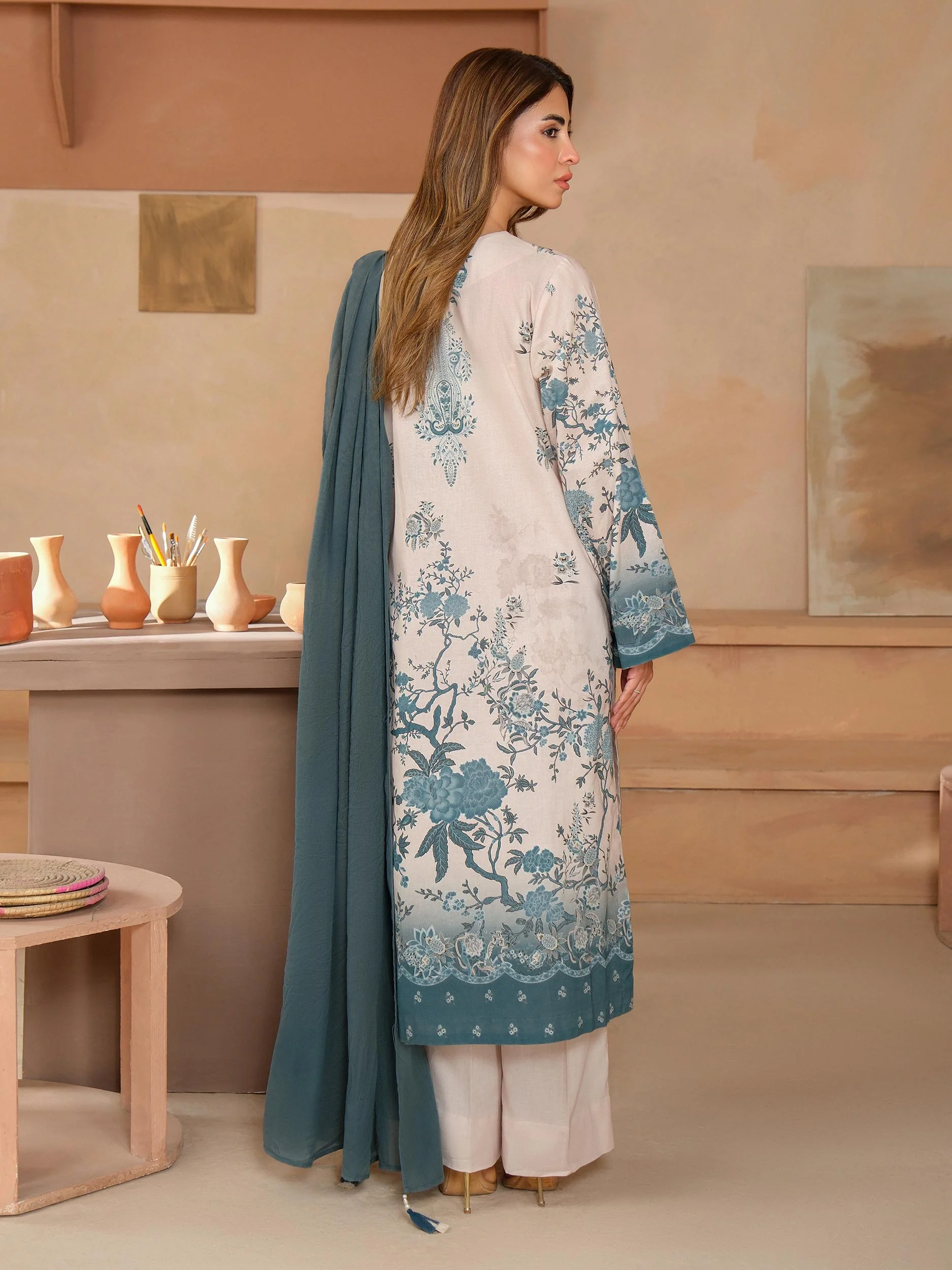 3 Piece Satin Suit-Embroidered (Unstitched) - Image 4