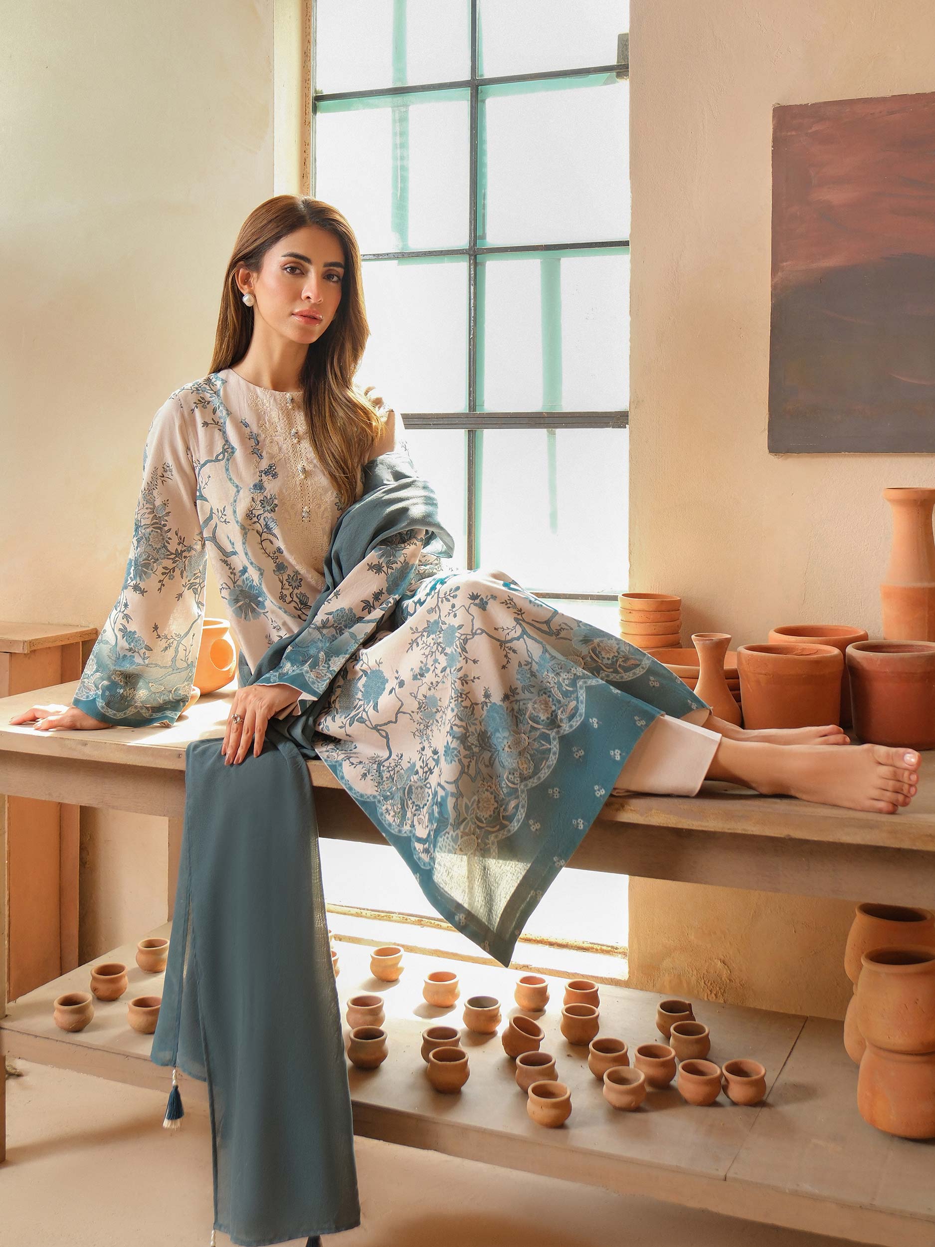 3 Piece Satin Suit-Embroidered (Unstitched) - Image 5