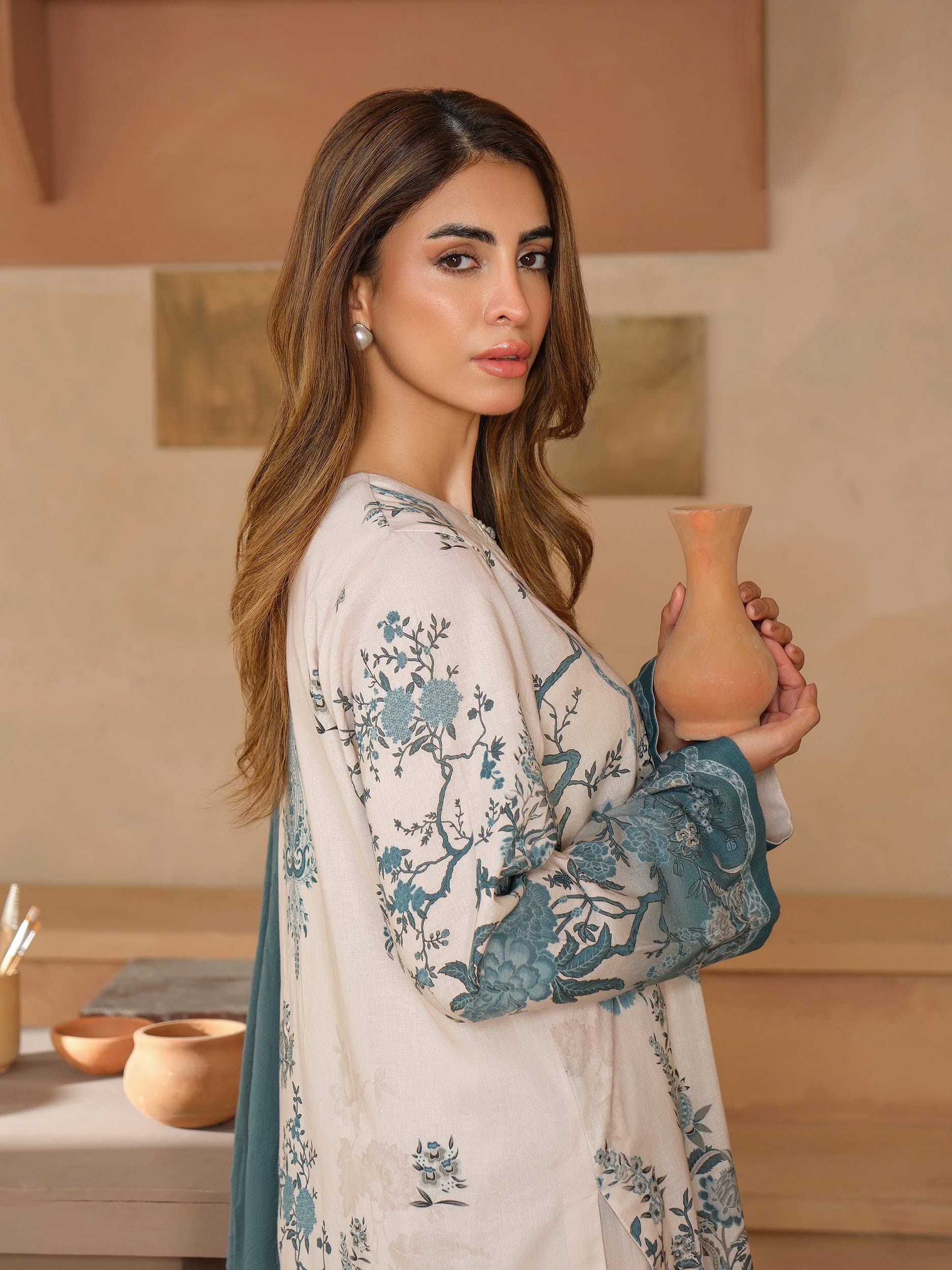 3 Piece Satin Suit-Embroidered (Unstitched) - Image 6