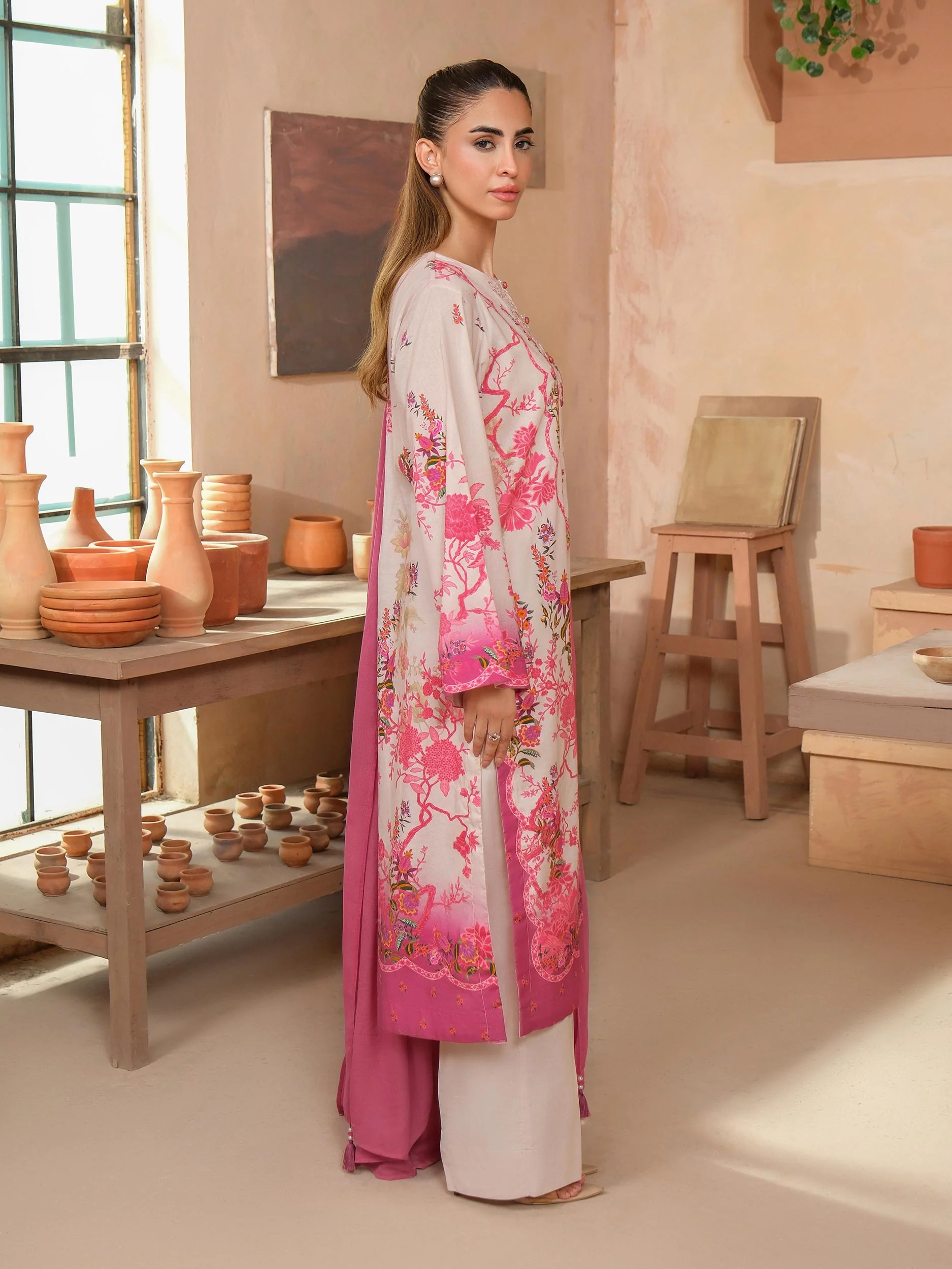 3 Piece Satin Suit-Embroidered (Unstitched) - Image 4