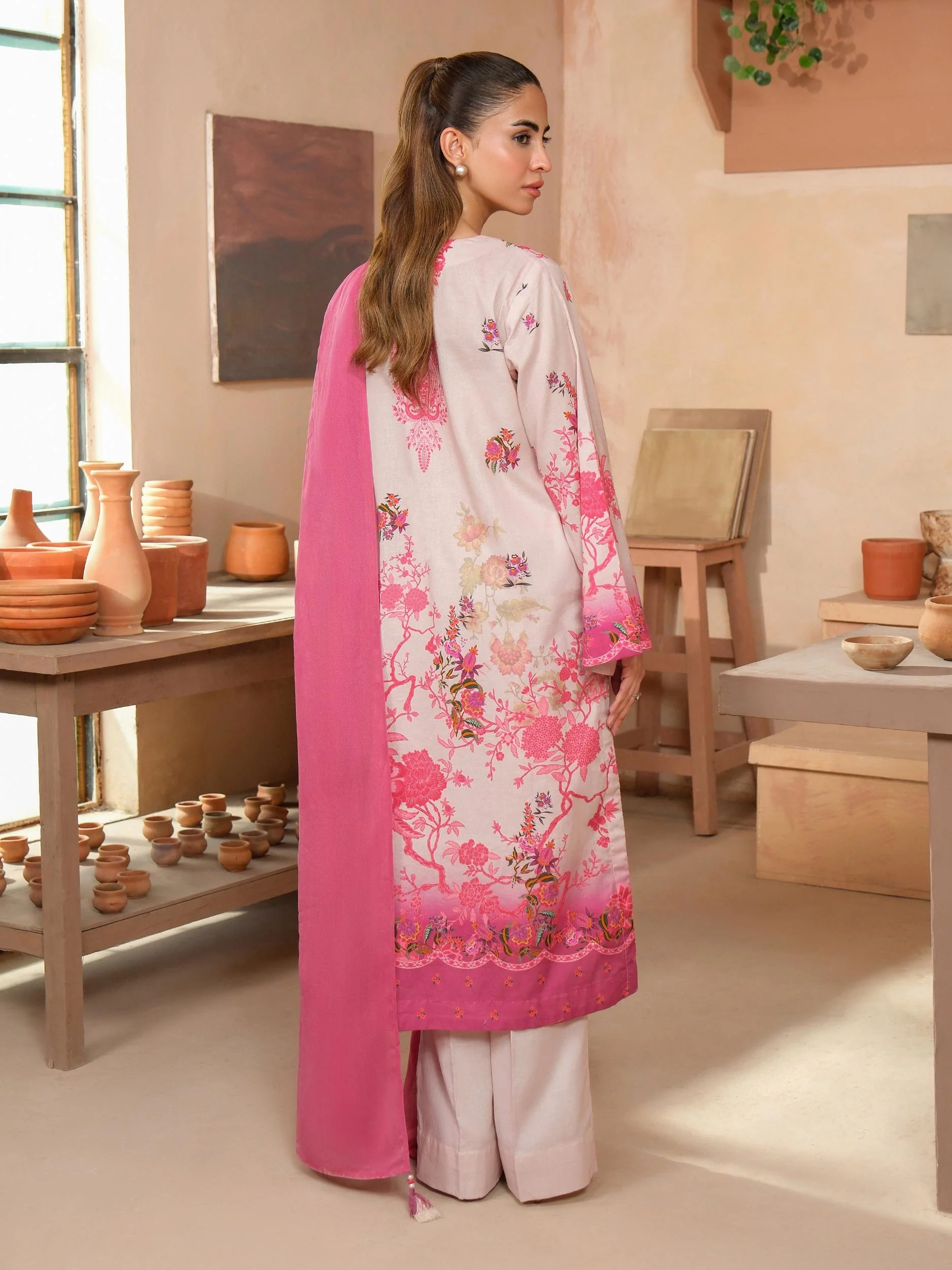 3 Piece Satin Suit-Embroidered (Unstitched) - Image 5