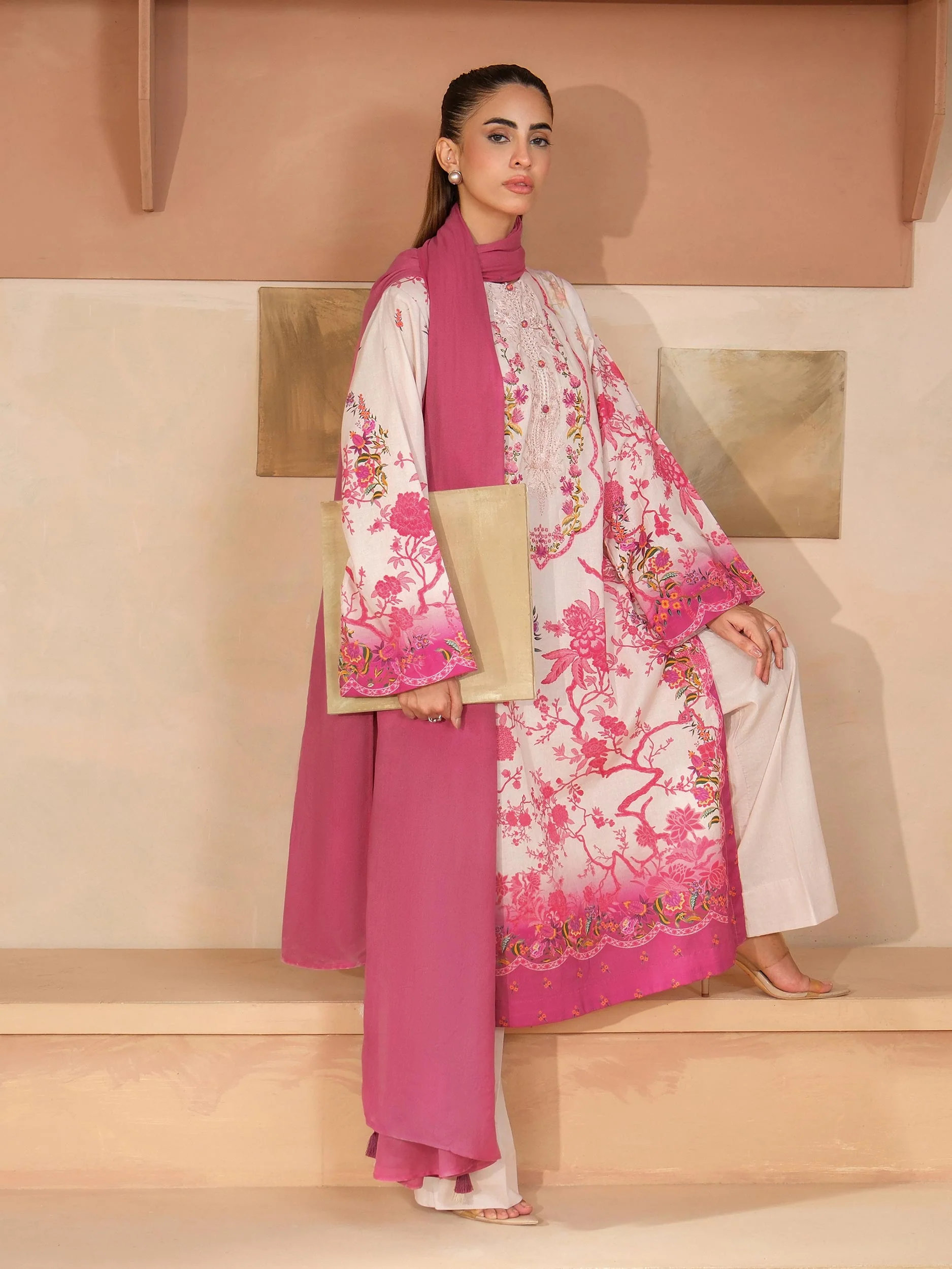 3 Piece Satin Suit-Embroidered (Unstitched) - Image 6