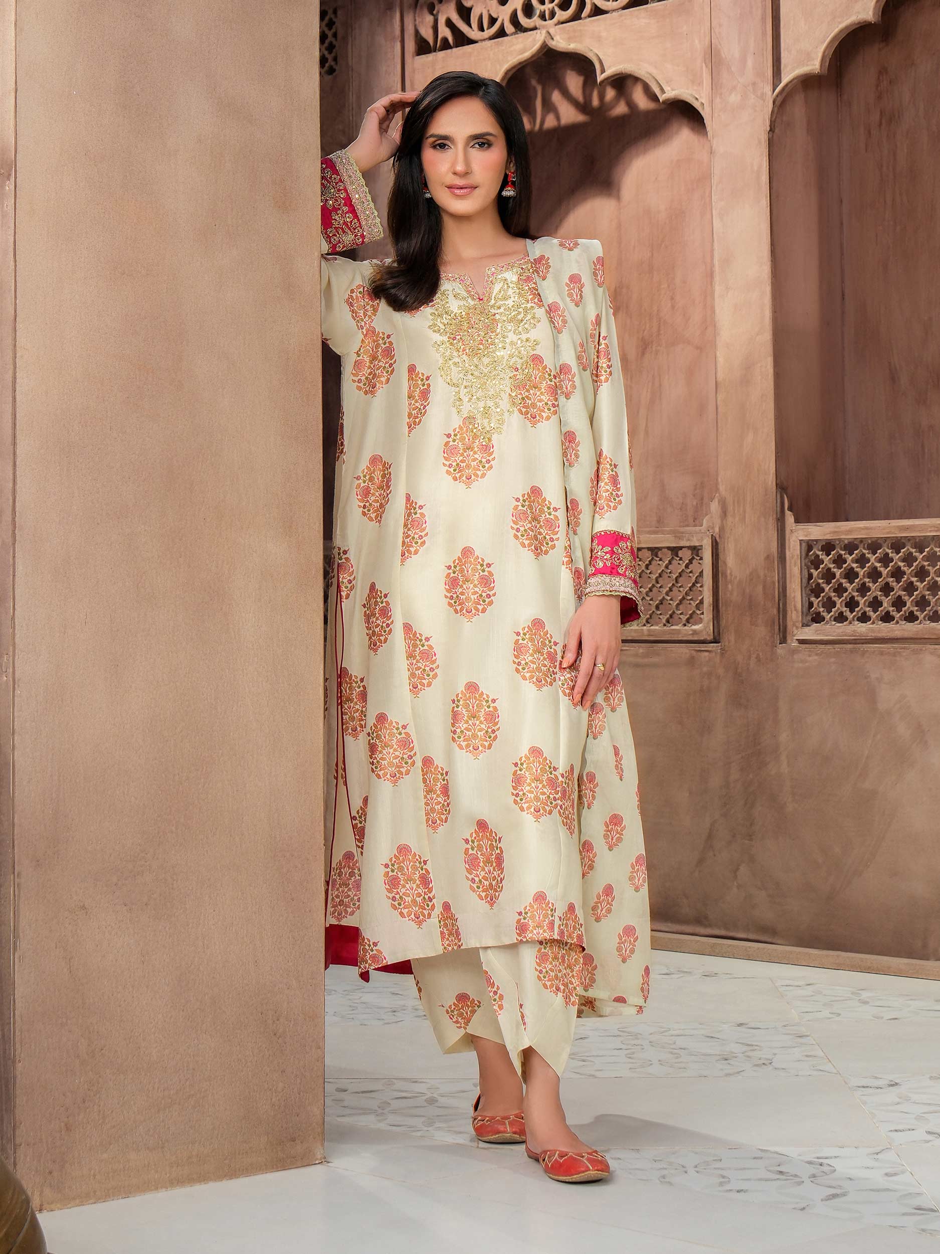 3 Piece Silk Suit-Embroidered (Unstitched) - Image 2
