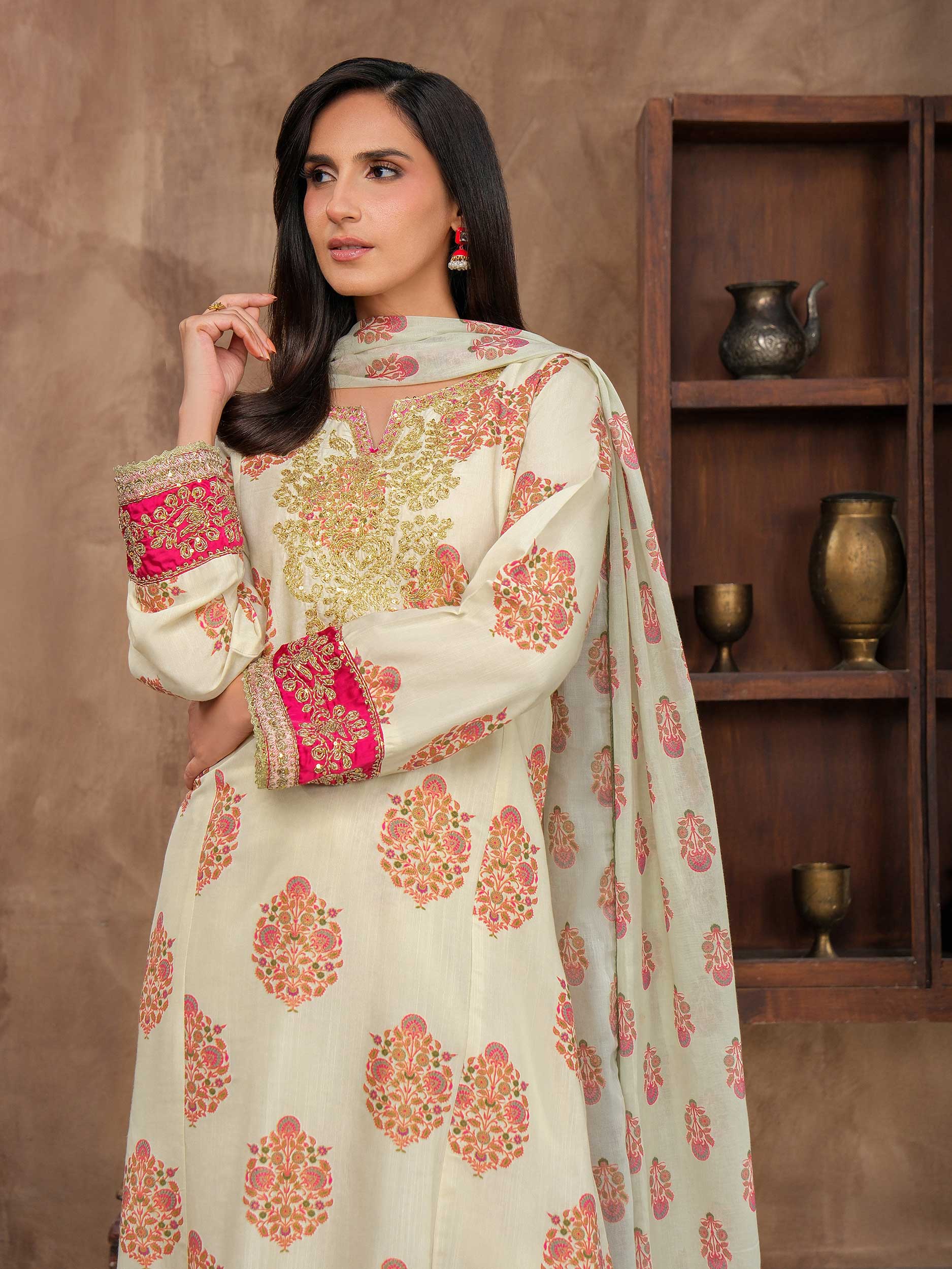 3 Piece Silk Suit-Embroidered (Unstitched) - Image 3