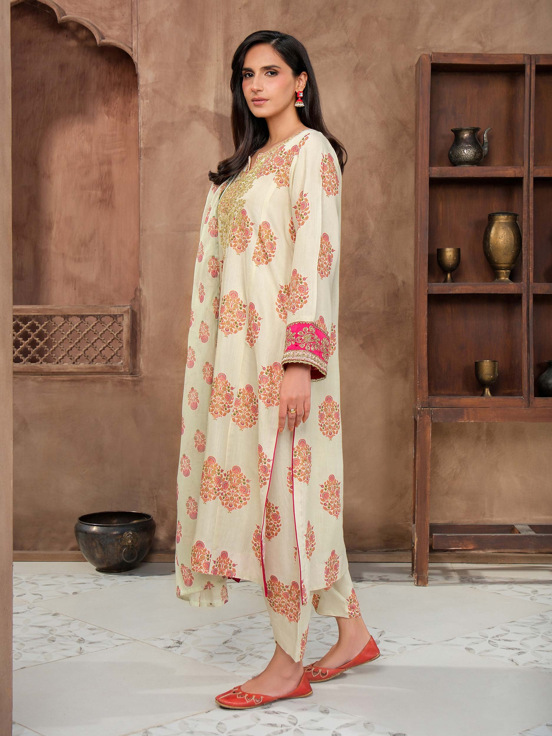 3 Piece Silk Suit-Embroidered (Unstitched) - Image 4