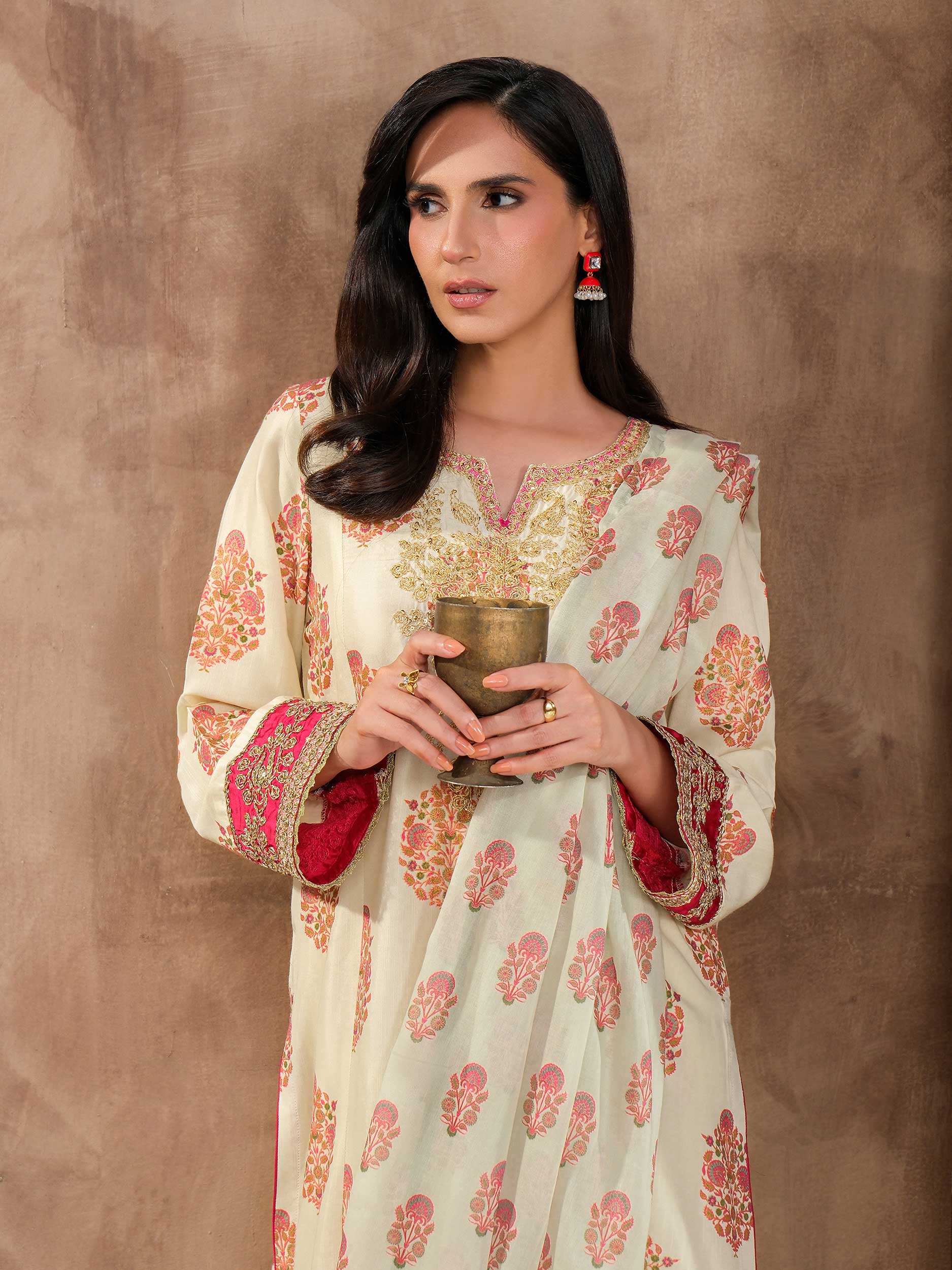 3 Piece Silk Suit-Embroidered (Unstitched) - Image 6