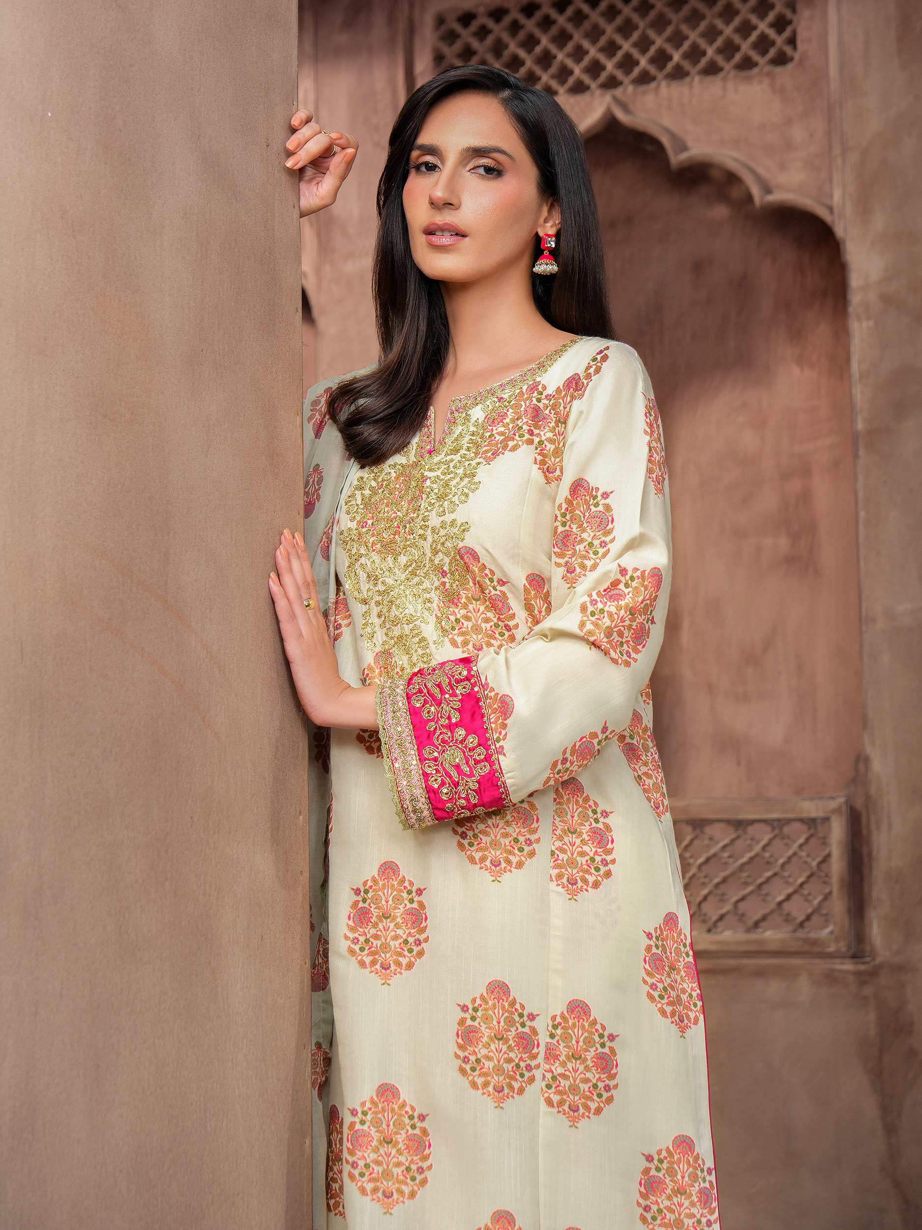 3 Piece Silk Suit-Embroidered (Unstitched) - Image 7