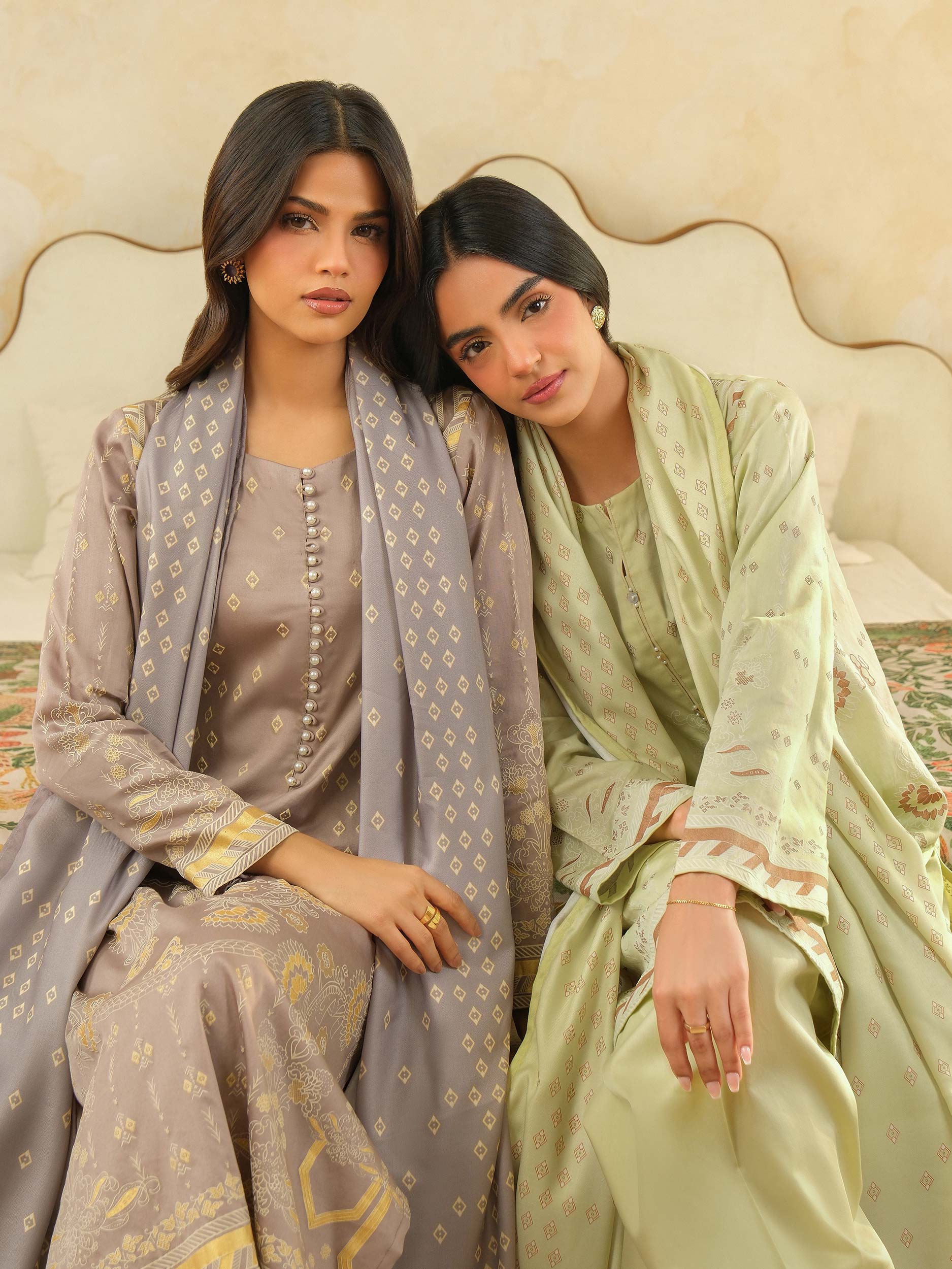 3 Piece Satin Suit-Paste Print (Unstitched) - Image 6