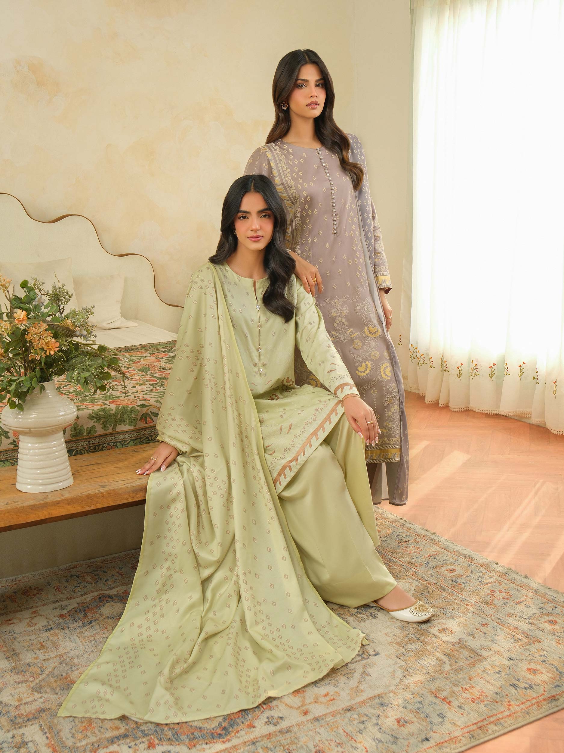 3 Piece Satin Suit-Paste Print (Unstitched) - Image 7
