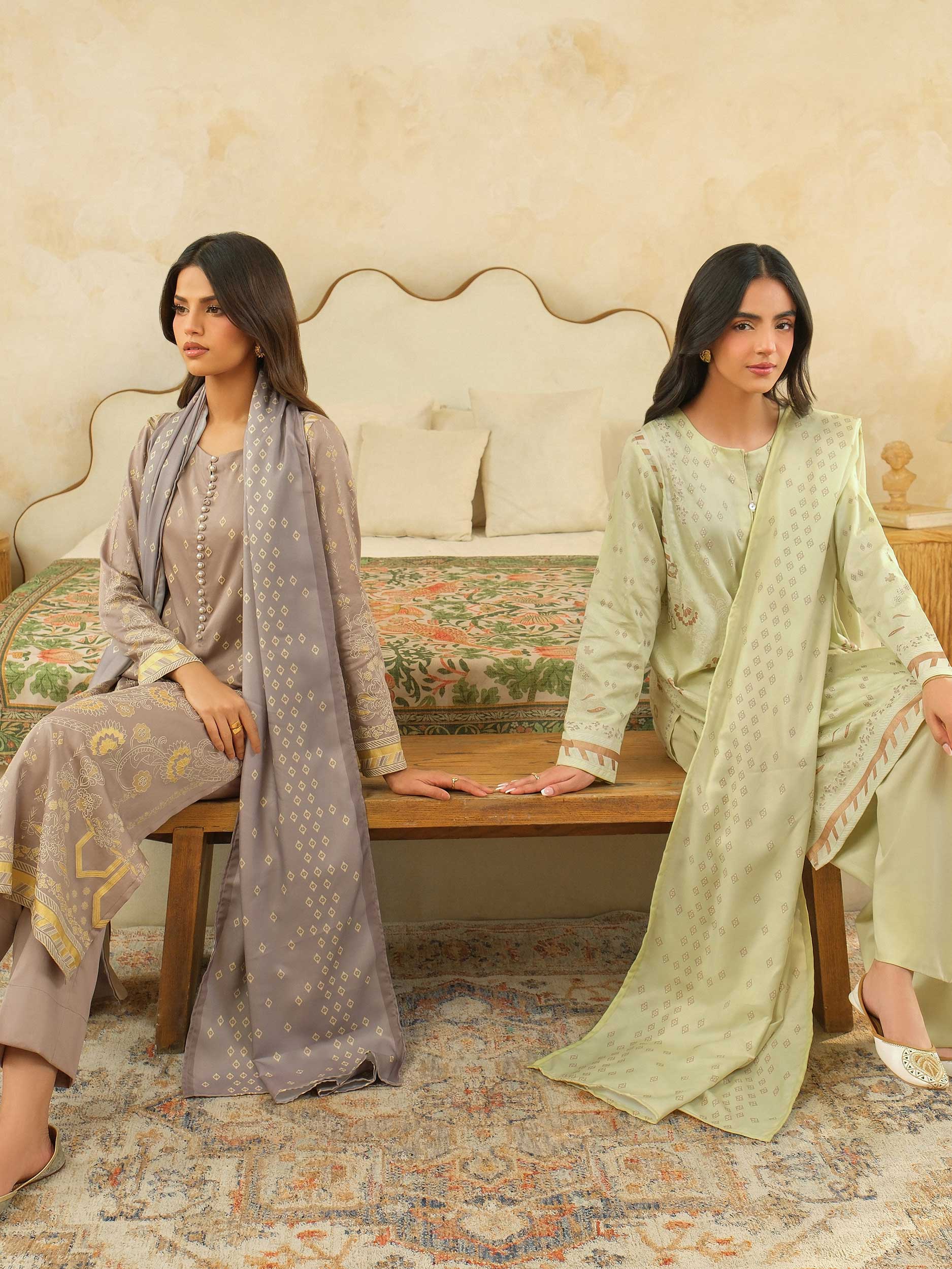 3 Piece Satin Suit-Paste Print (Unstitched) - Image 7