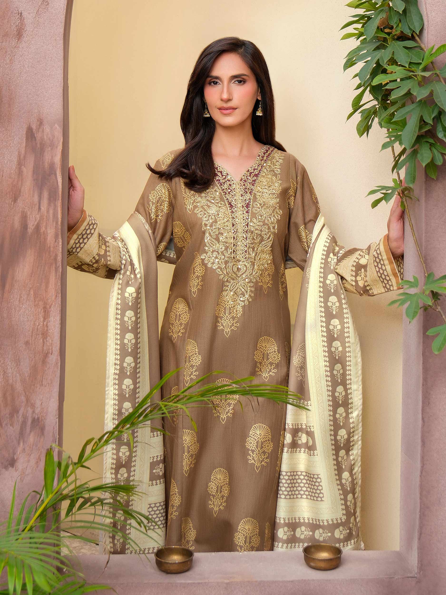 3 Piece Khaddar Suit-Embroidered (Unstitched) - Image 2