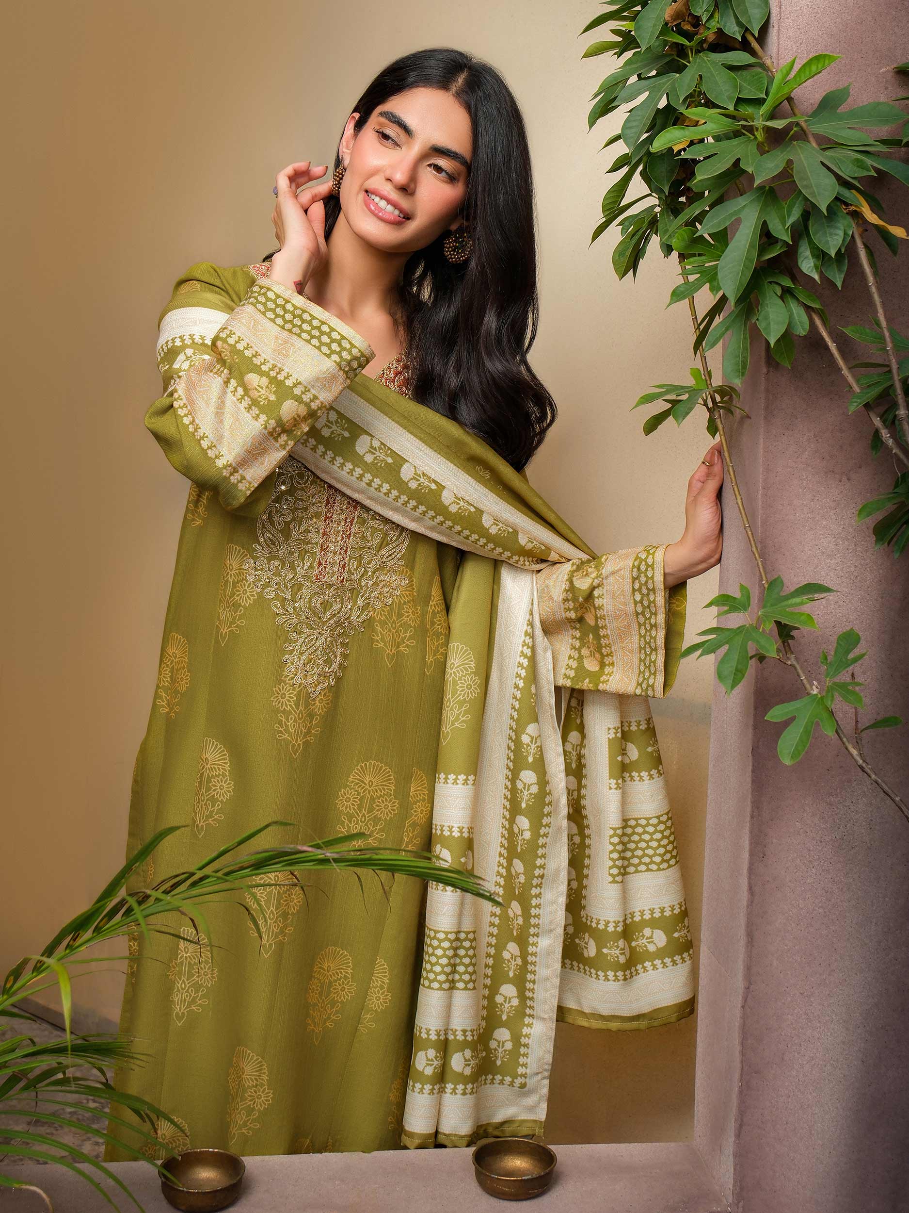 3 Piece Khaddar Suit-Embroidered (Unstitched) - Image 2