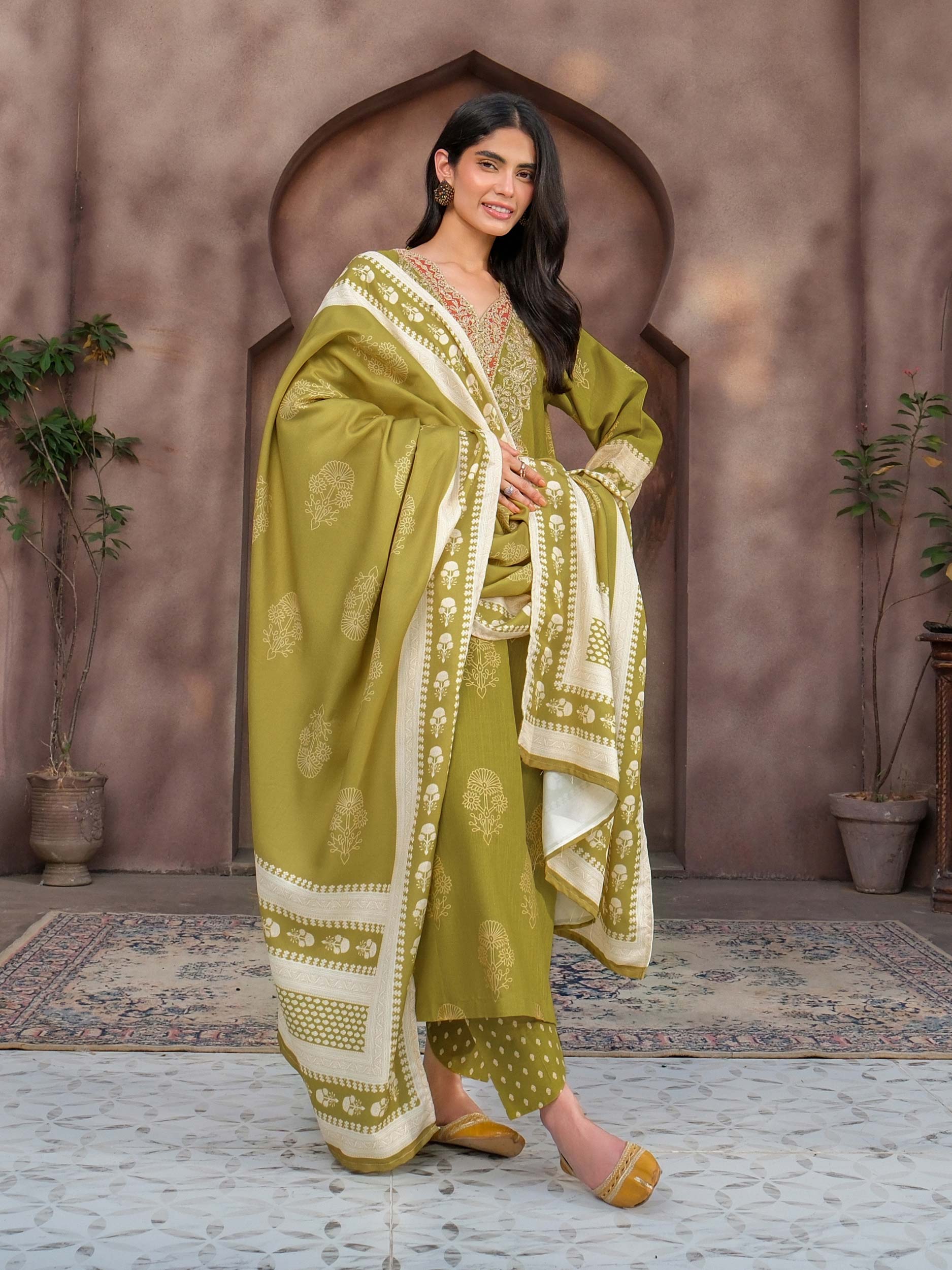 3 Piece Khaddar Suit-Embroidered (Unstitched) - Image 3