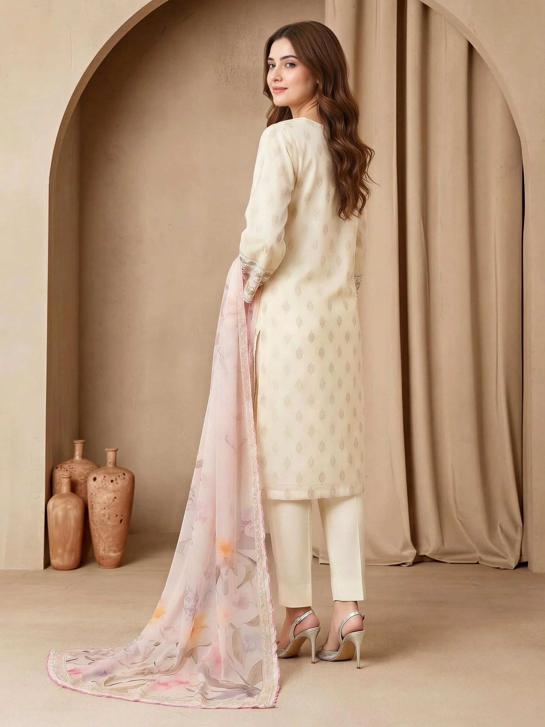 3 Piece Jacquard Suit-Embroidered (Unstitched) - Image 2