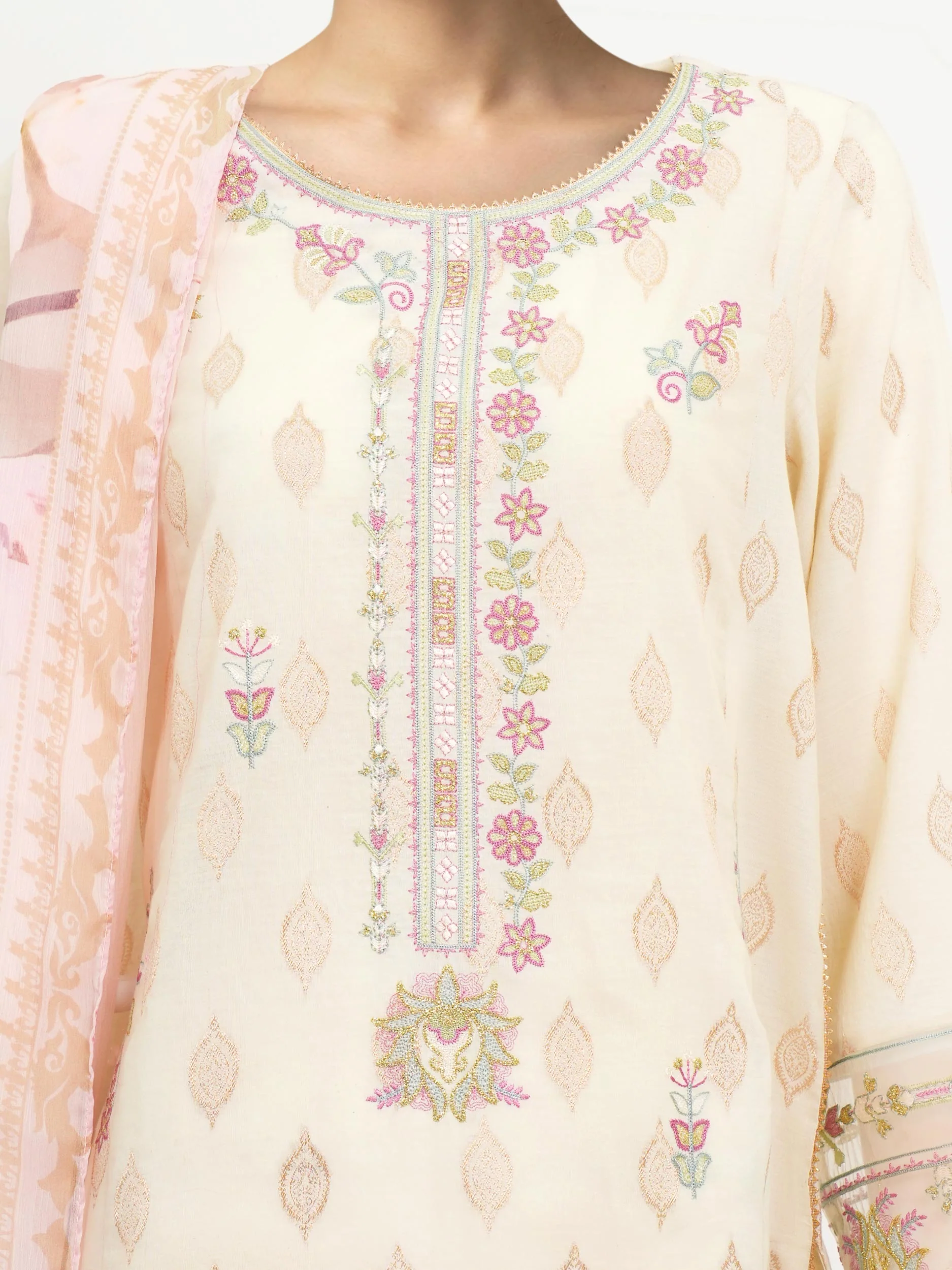 3 Piece Jacquard Suit-Embroidered (Unstitched) - Image 3