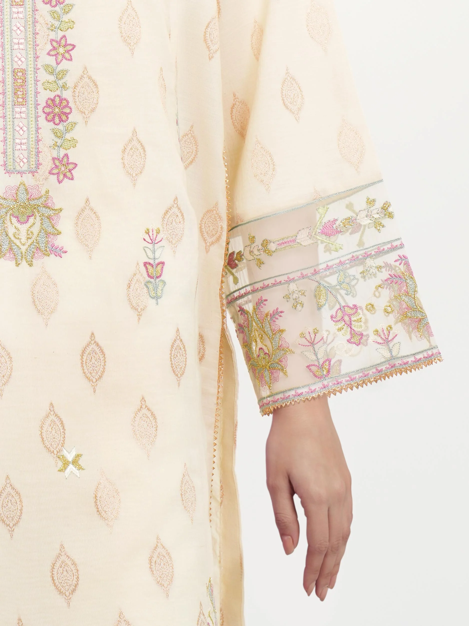 3 Piece Jacquard Suit-Embroidered (Unstitched) - Image 4
