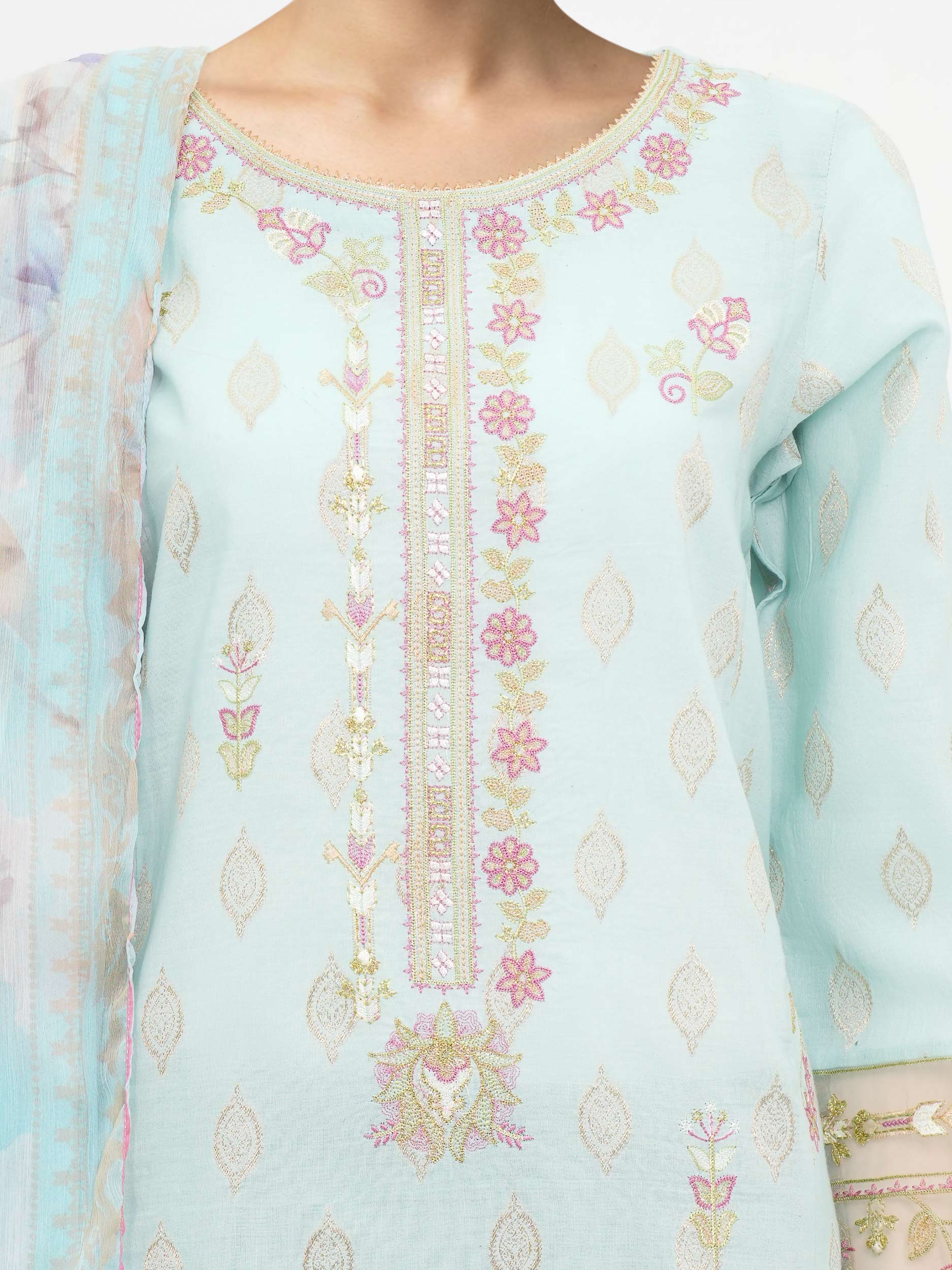3 Piece Jacquard Suit-Embroidered (Unstitched) - Image 5