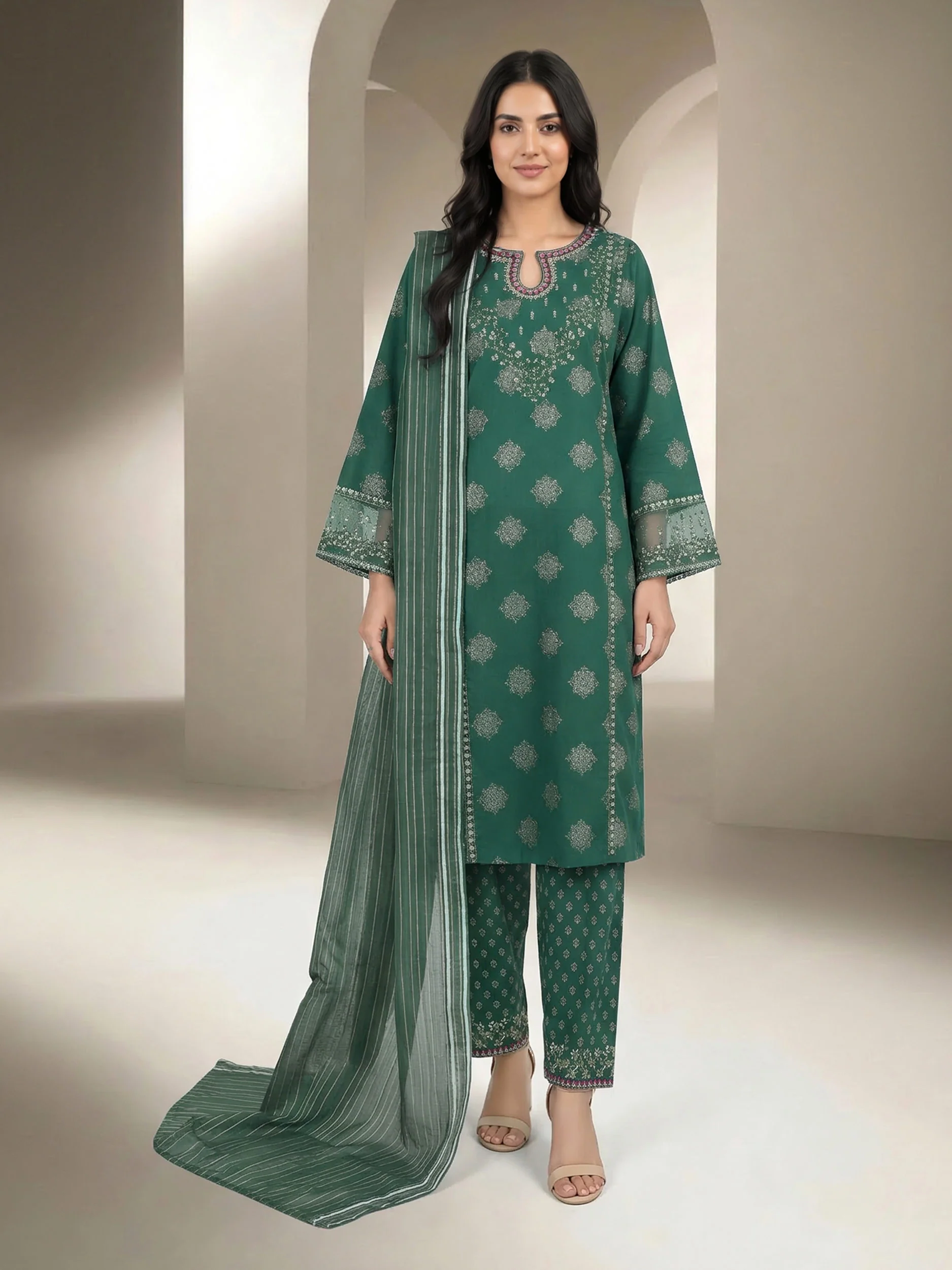 3 Piece Special Jacquard Suit- Embroidered (Unstitched) - Image 2