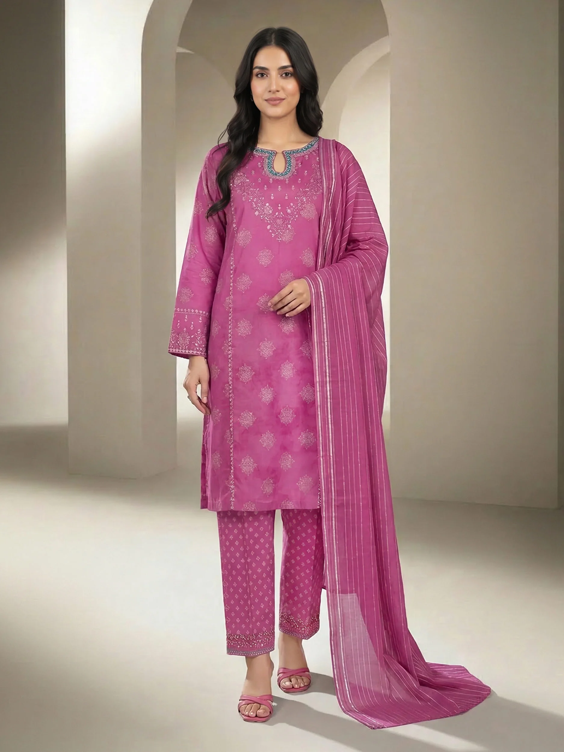 3 Piece Special Jacquard Suit- Embroidered (Unstitched) - Image 2