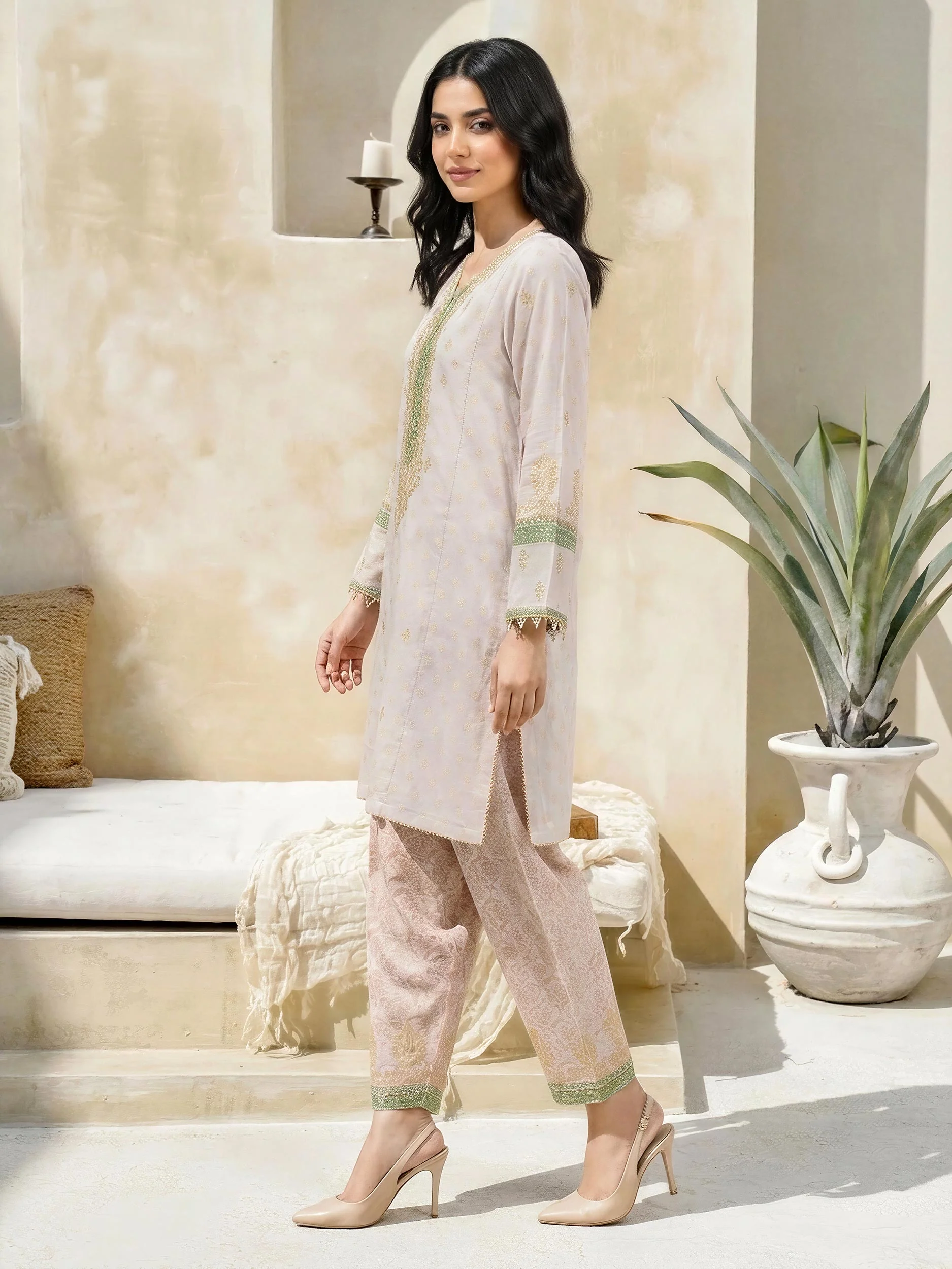 3 Piece Special Jacquard Suit-Embroidered (Unstitched) - Image 2