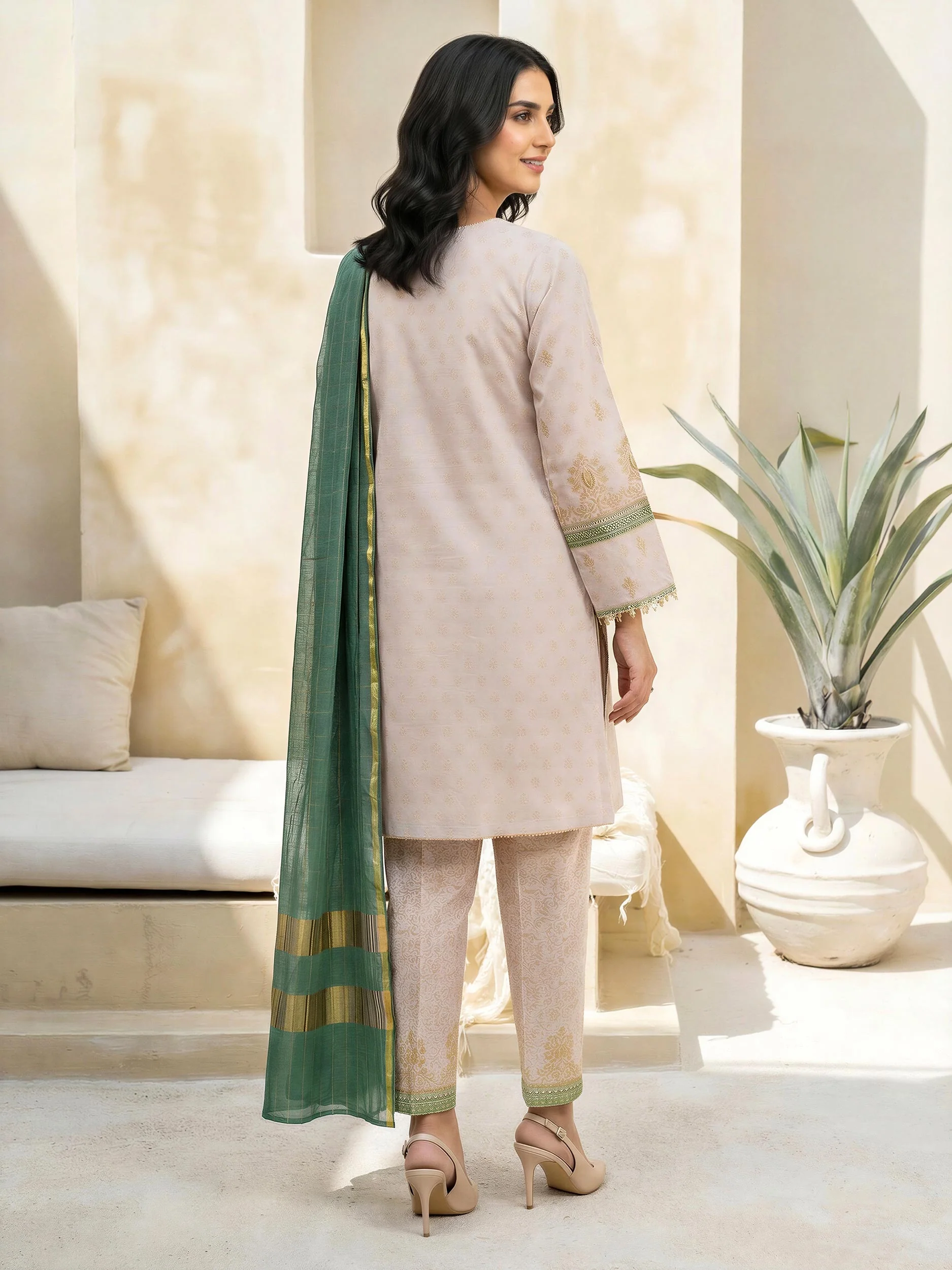 3 Piece Special Jacquard Suit-Embroidered (Unstitched) - Image 3