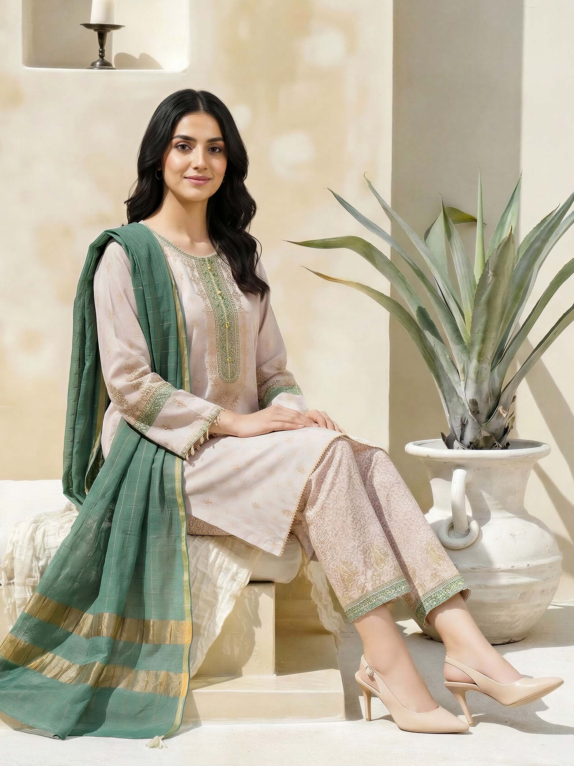 3 Piece Special Jacquard Suit-Embroidered (Unstitched) - Image 4