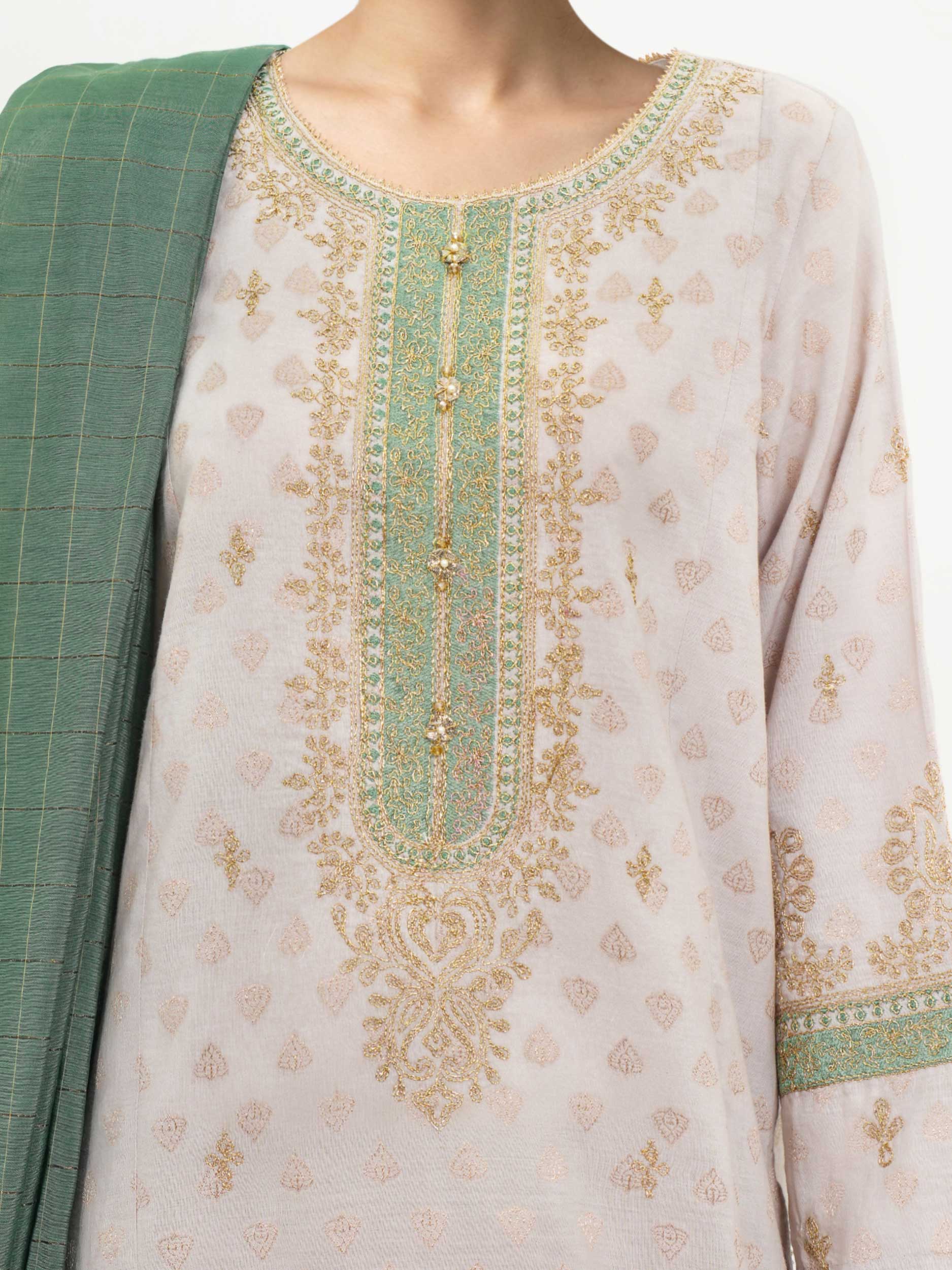 3 Piece Special Jacquard Suit-Embroidered (Unstitched) - Image 5