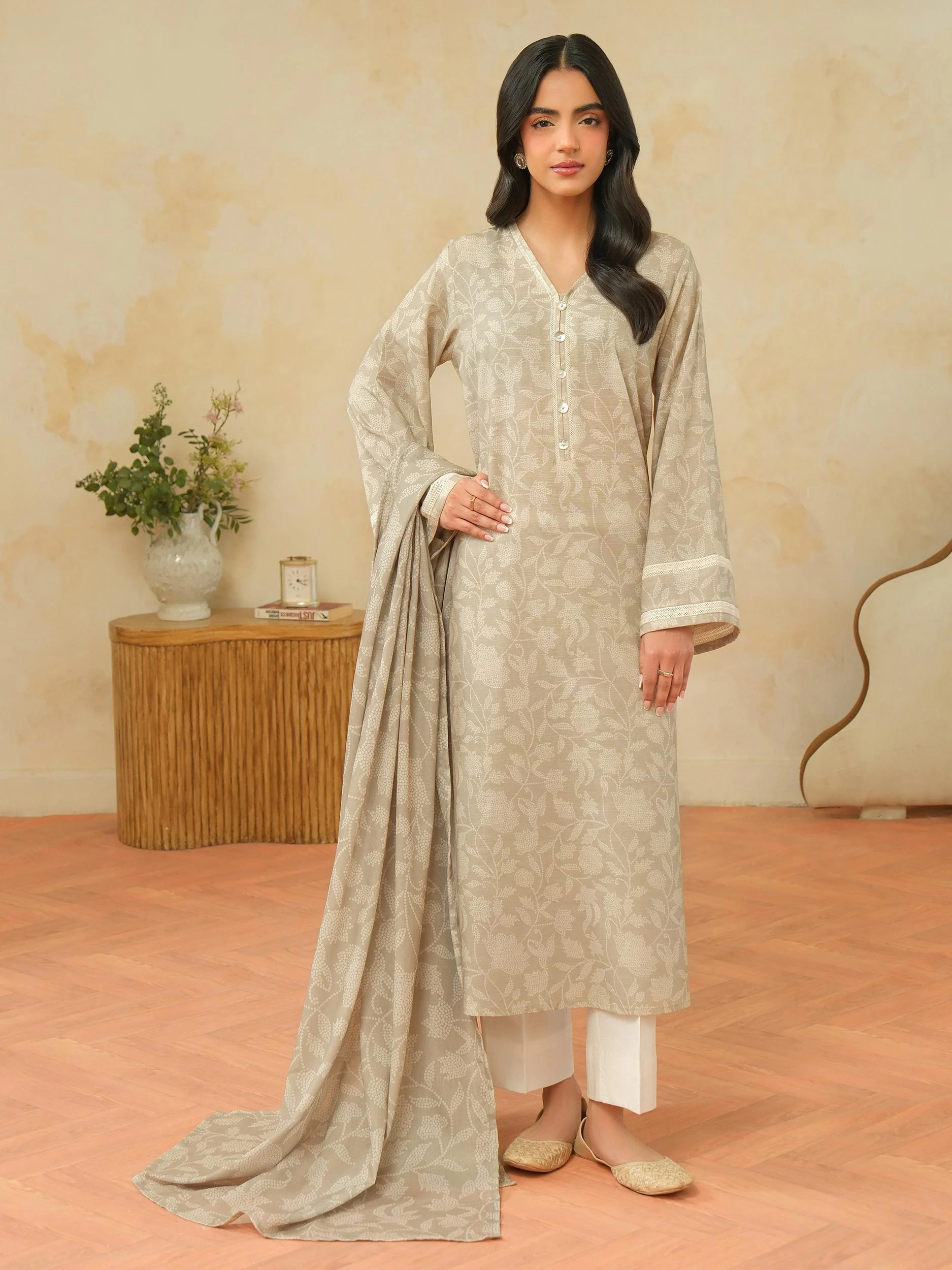 2 Piece Khaddar Suit-Printed (Unstitched) - Image 5