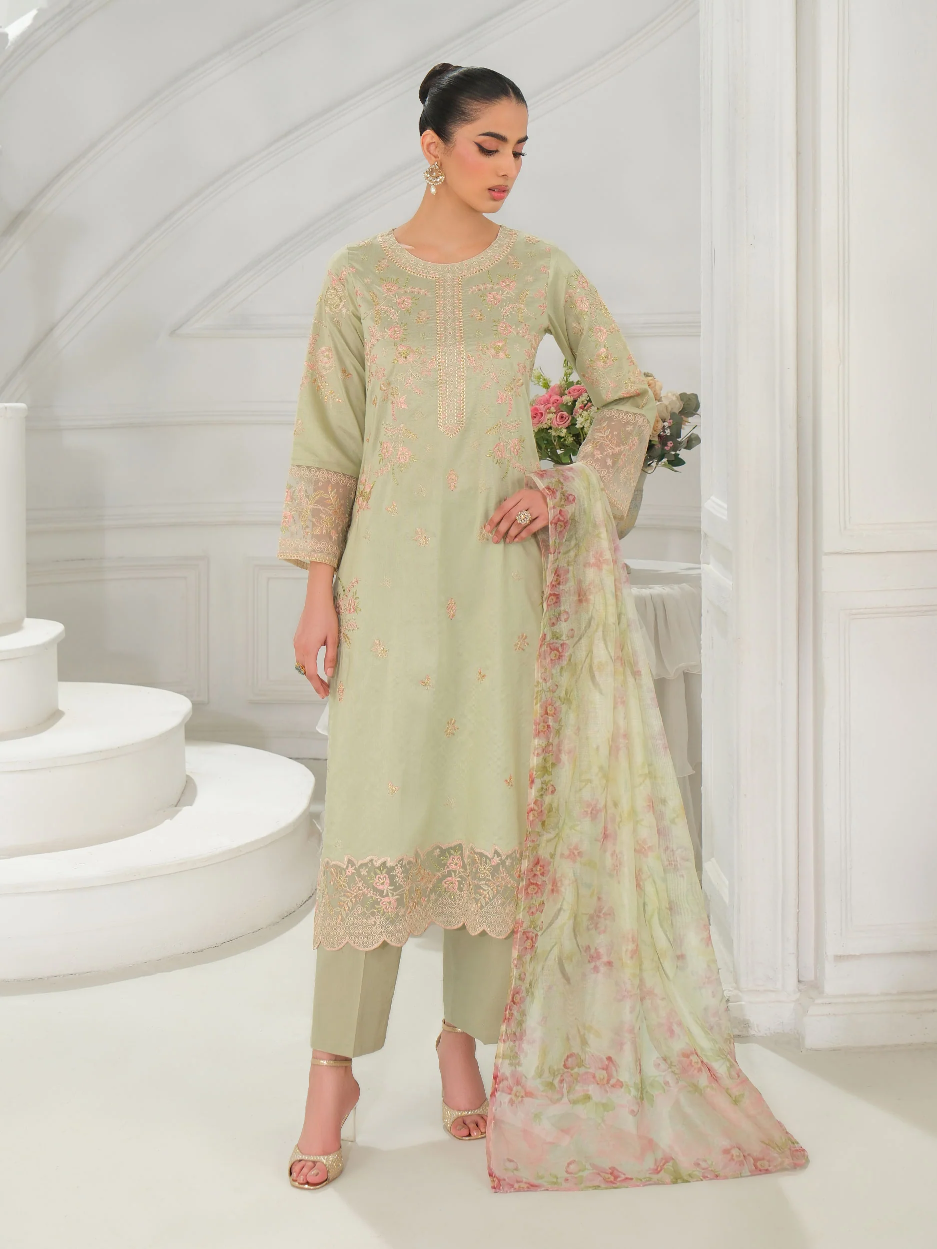 3 Piece Net Suit-Embroidered (Unstitched) - Image 2
