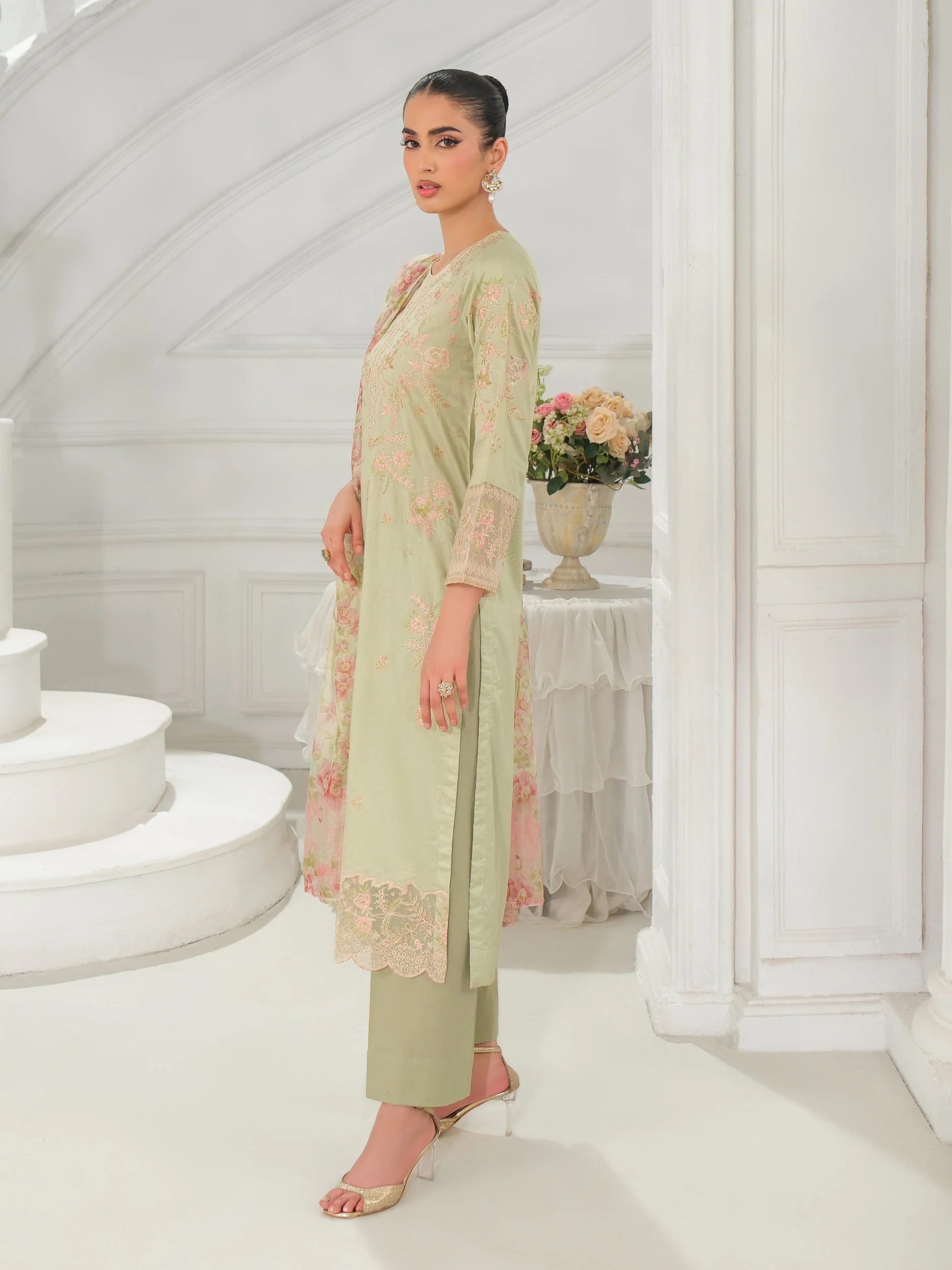 3 Piece Net Suit-Embroidered (Unstitched) - Image 3