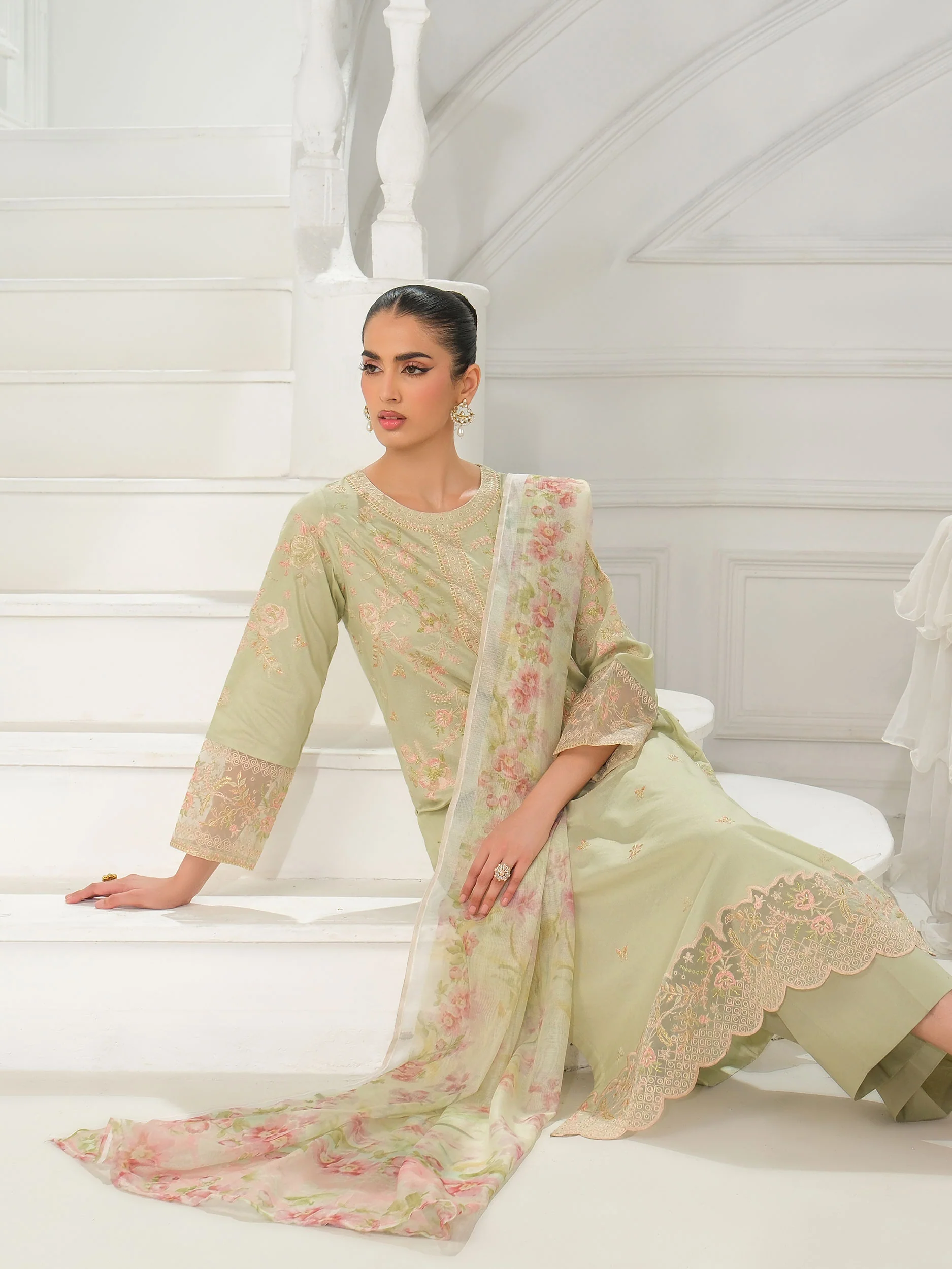 3 Piece Net Suit-Embroidered (Unstitched) - Image 7