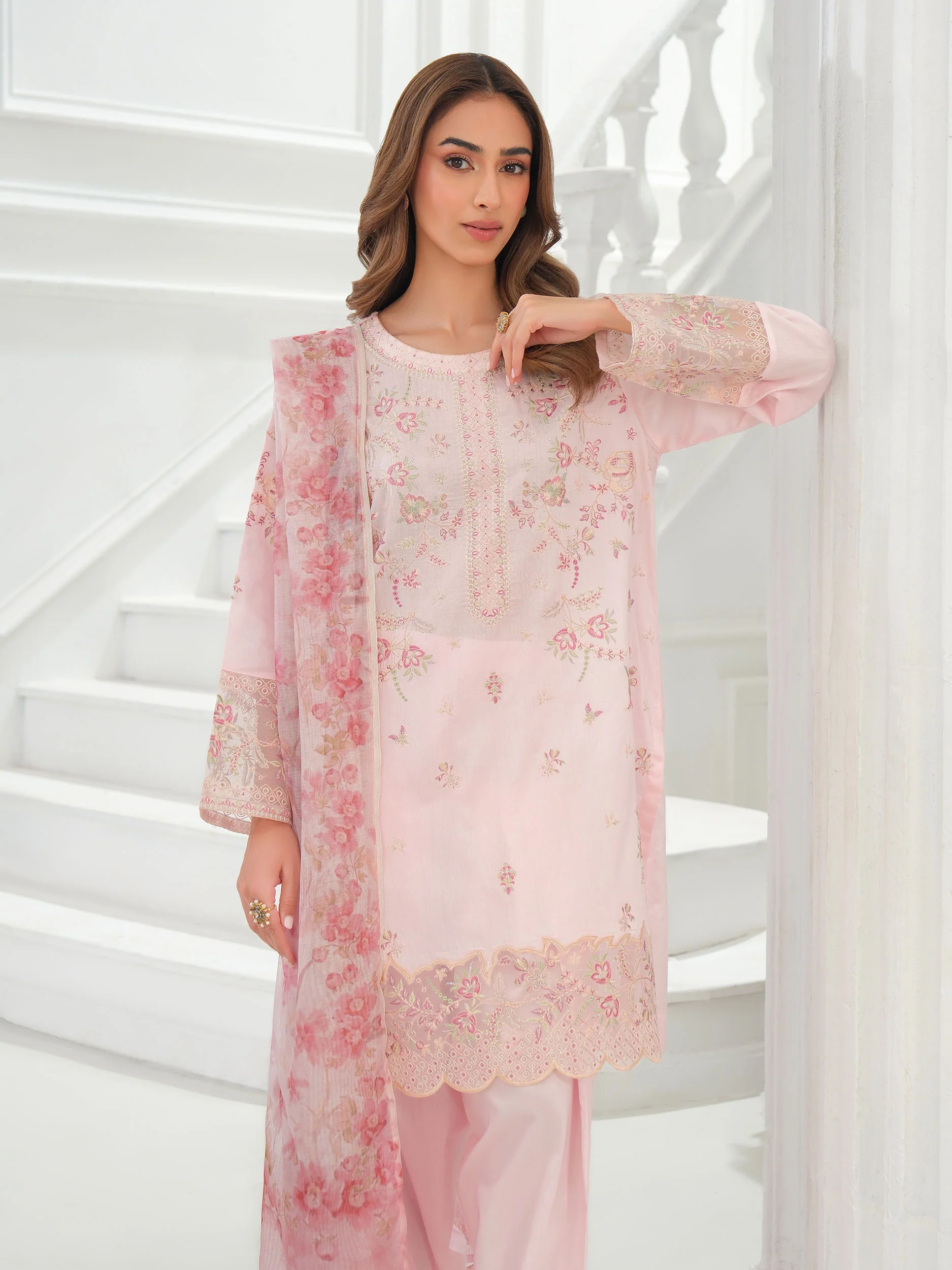 3 Piece Net Suit-Embroidered (Unstitched) - Image 2