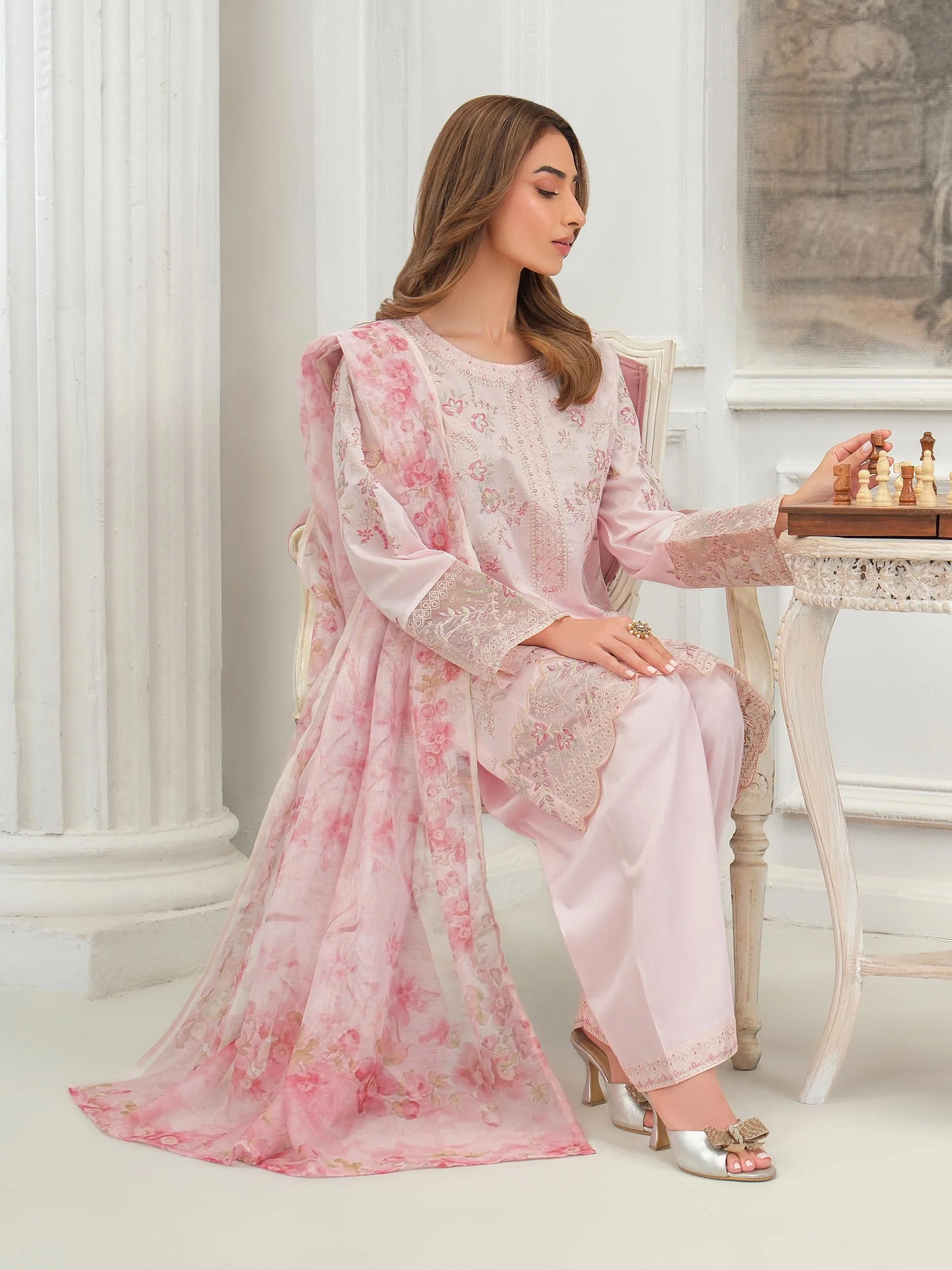 3 Piece Net Suit-Embroidered (Unstitched) - Image 8