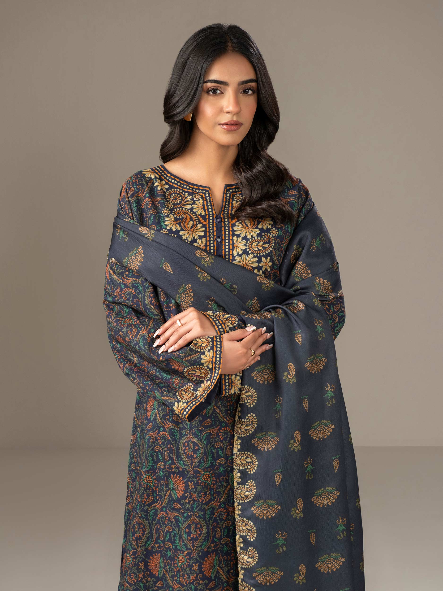 3 Piece Khaddar Suit-Printed (Unstitched) - Image 2
