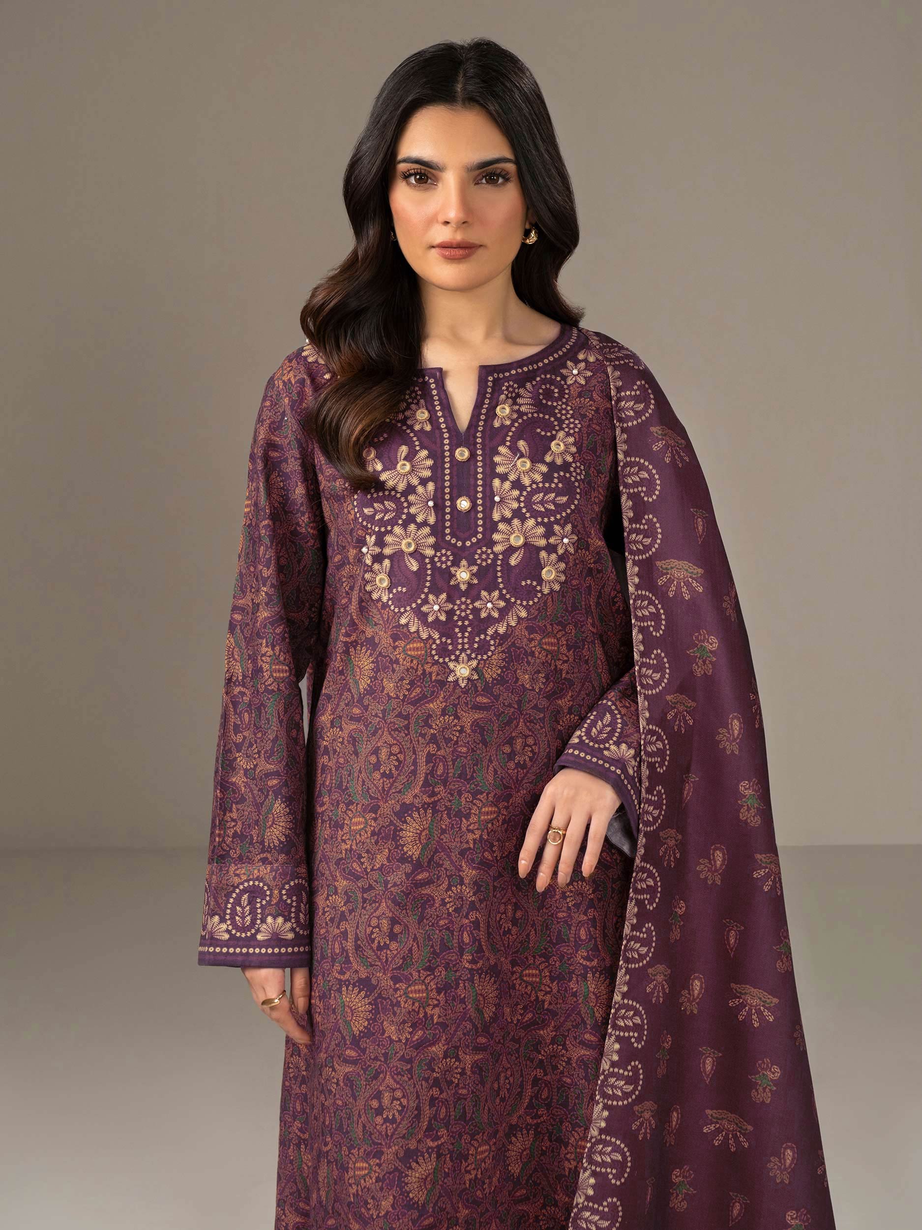 3 Piece Khaddar Suit-Printed (Unstitched) - Image 2