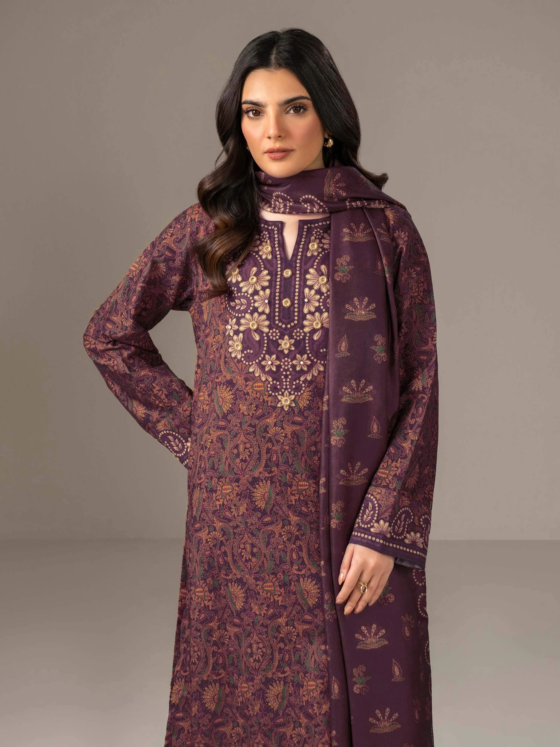 3 Piece Khaddar Suit-Printed (Unstitched) - Image 5