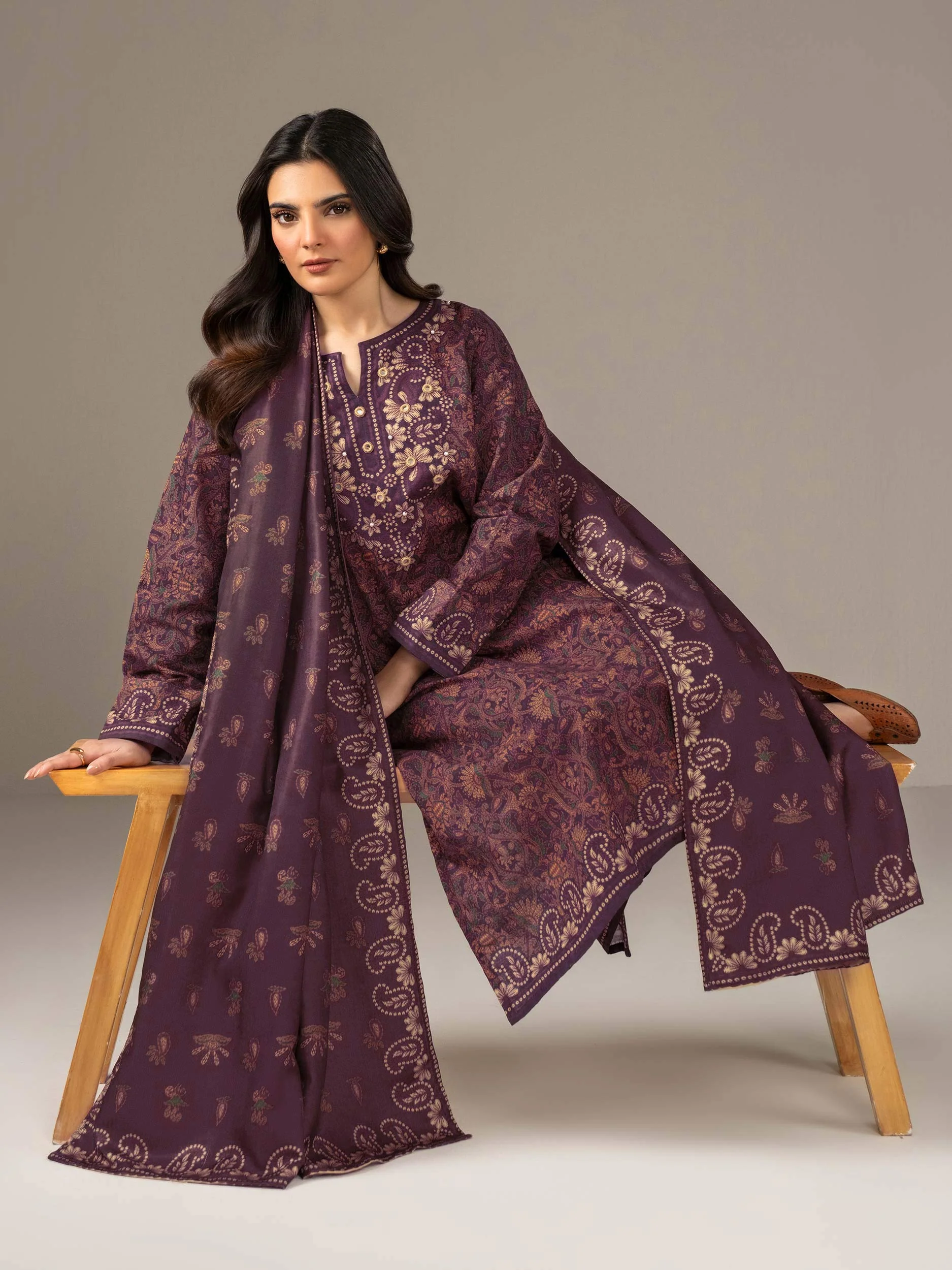 3 Piece Khaddar Suit-Printed (Unstitched) - Image 6