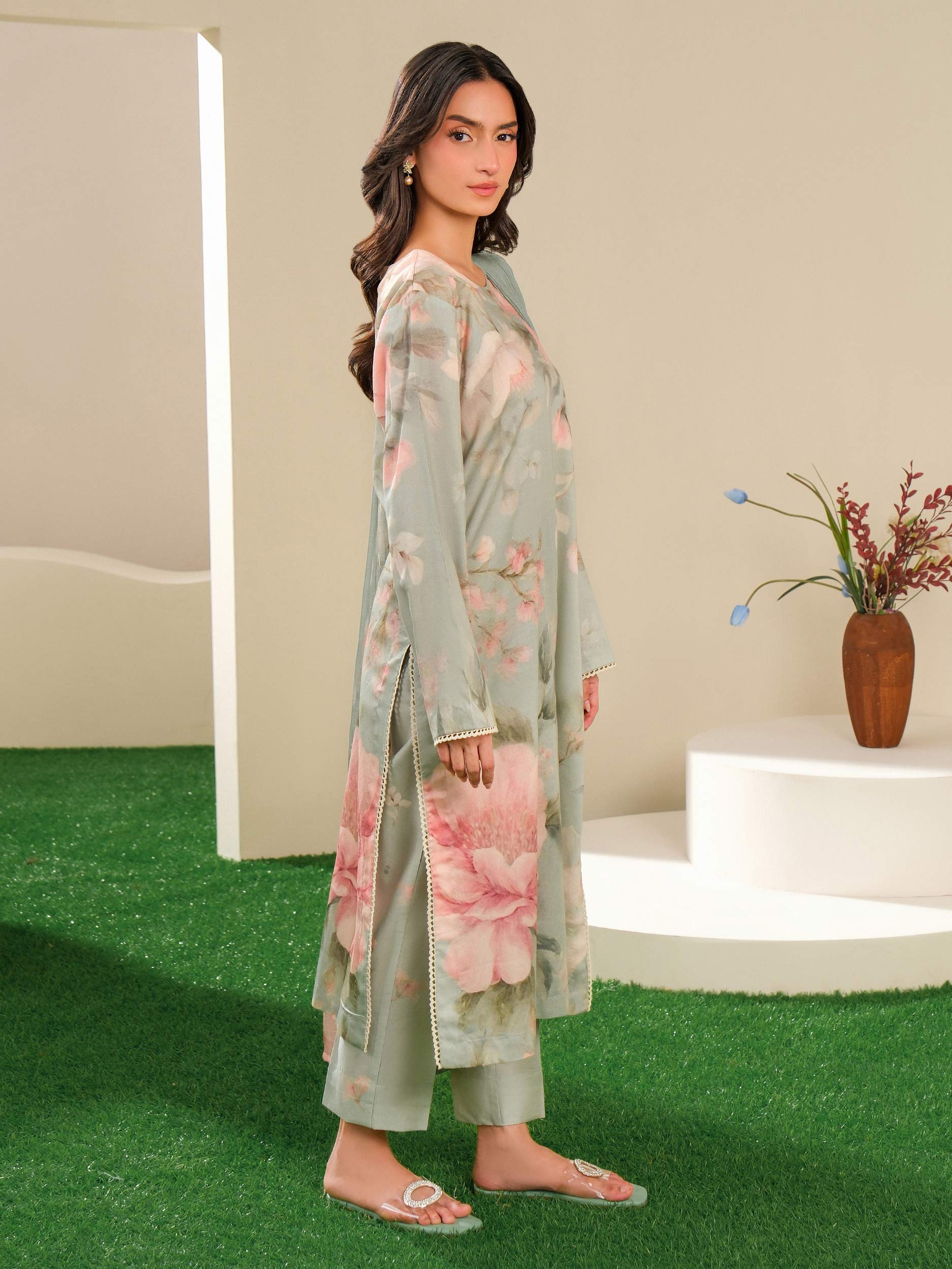 3 Piece Satin Suit-Printed (Unstitched) - Image 3