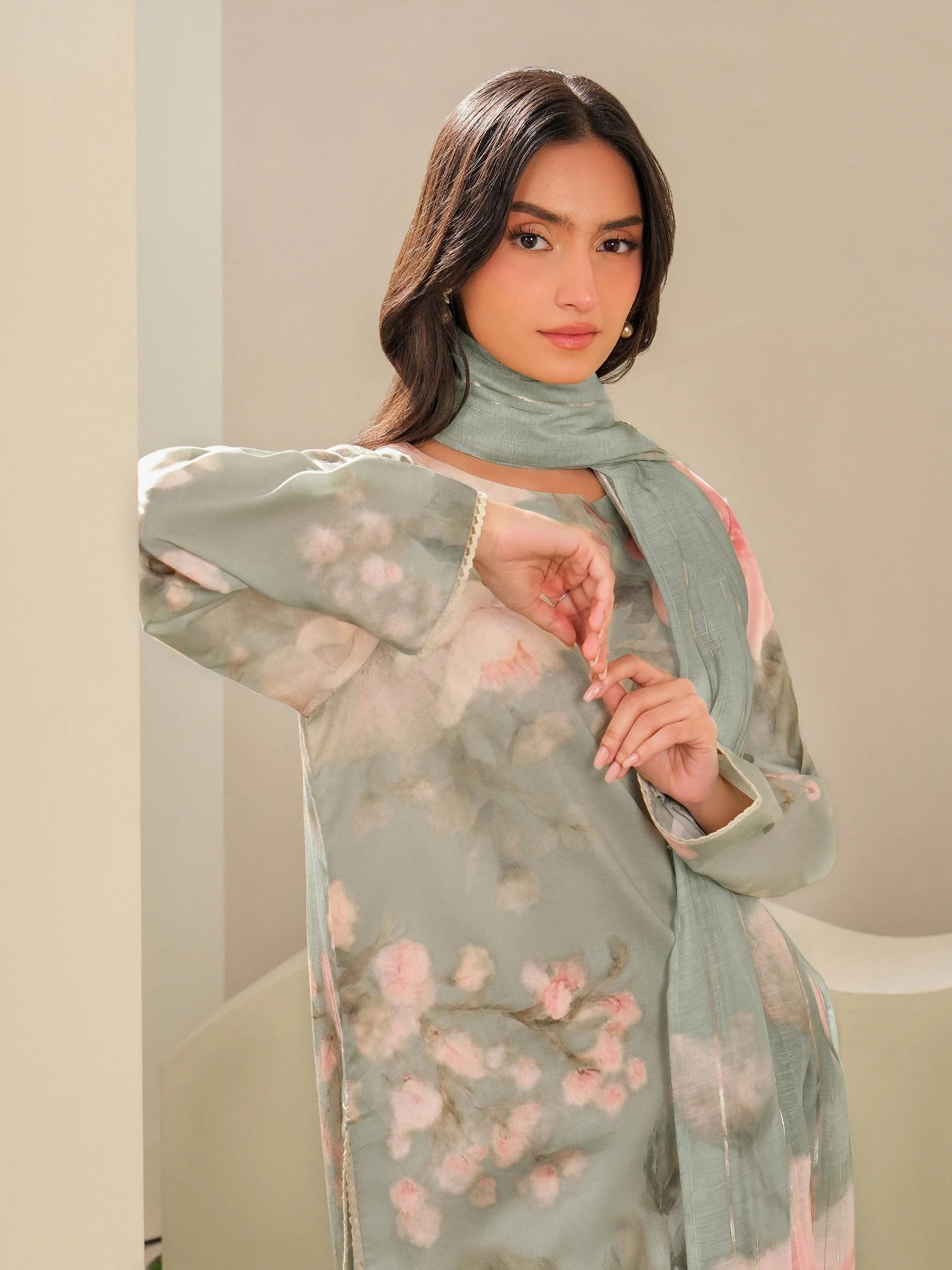 3 Piece Satin Suit-Printed (Unstitched) - Image 6