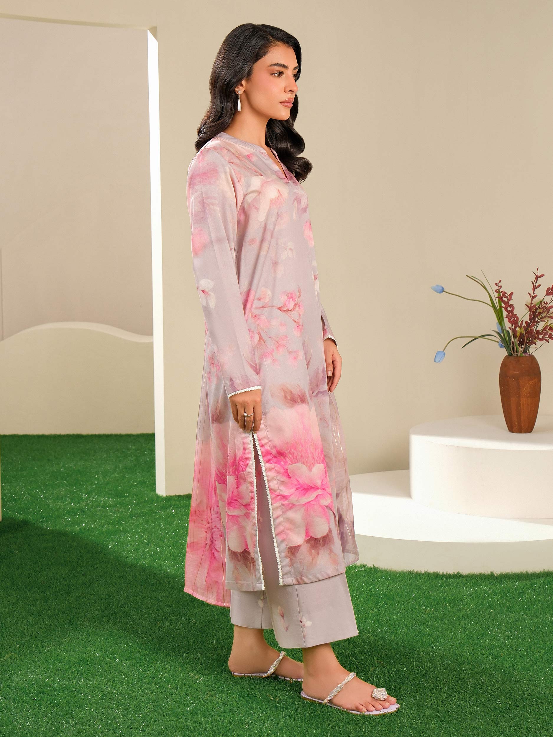 3 Piece Satin Suit-Printed (Unstitched) - Image 3