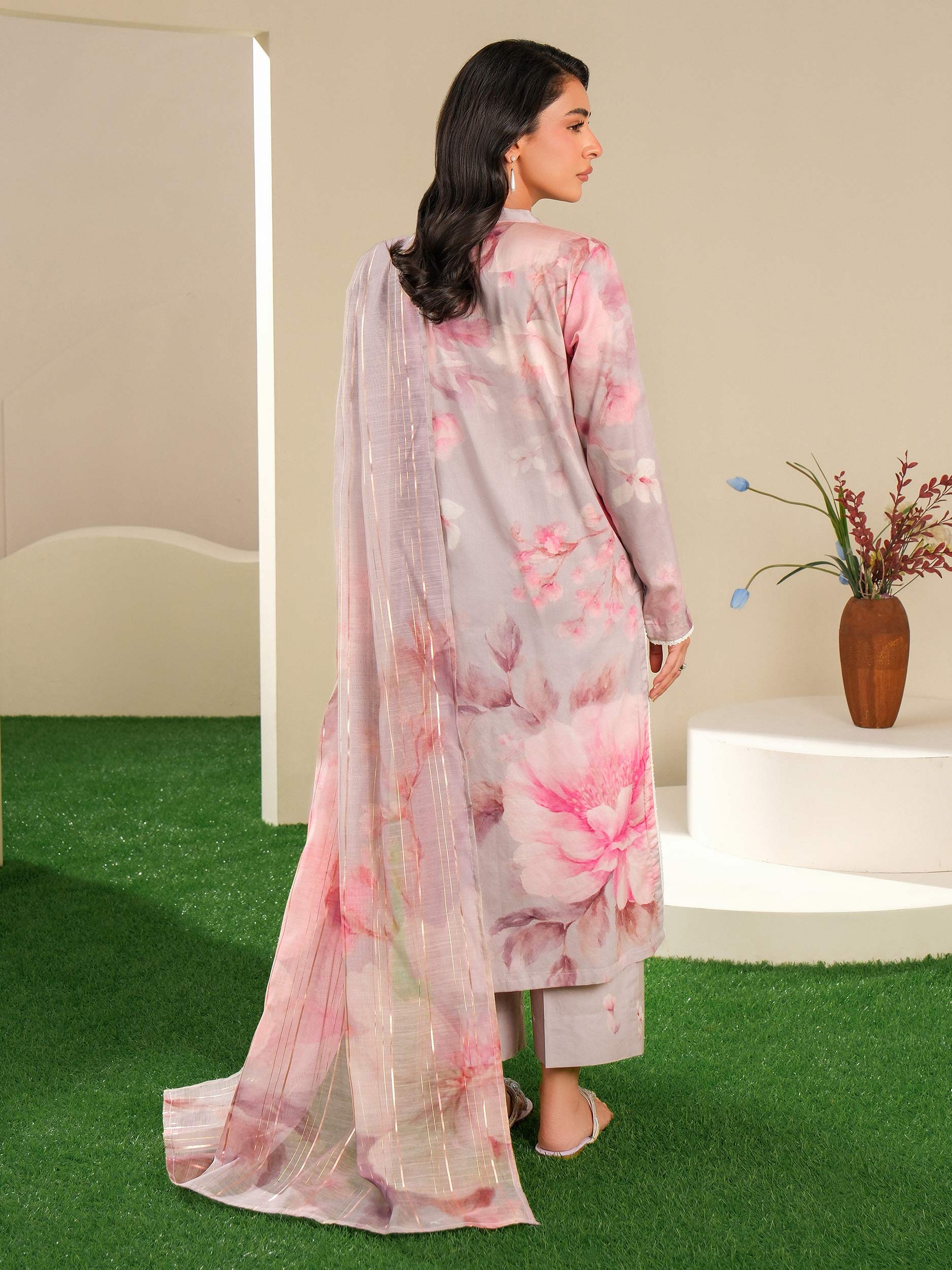 3 Piece Satin Suit-Printed (Unstitched) - Image 4