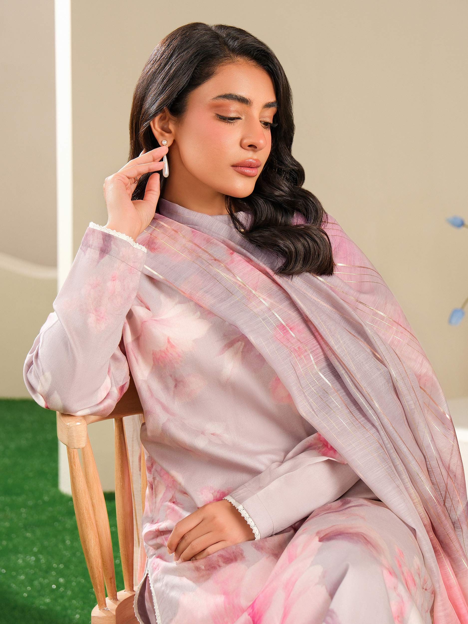 3 Piece Satin Suit-Printed (Unstitched) - Image 7