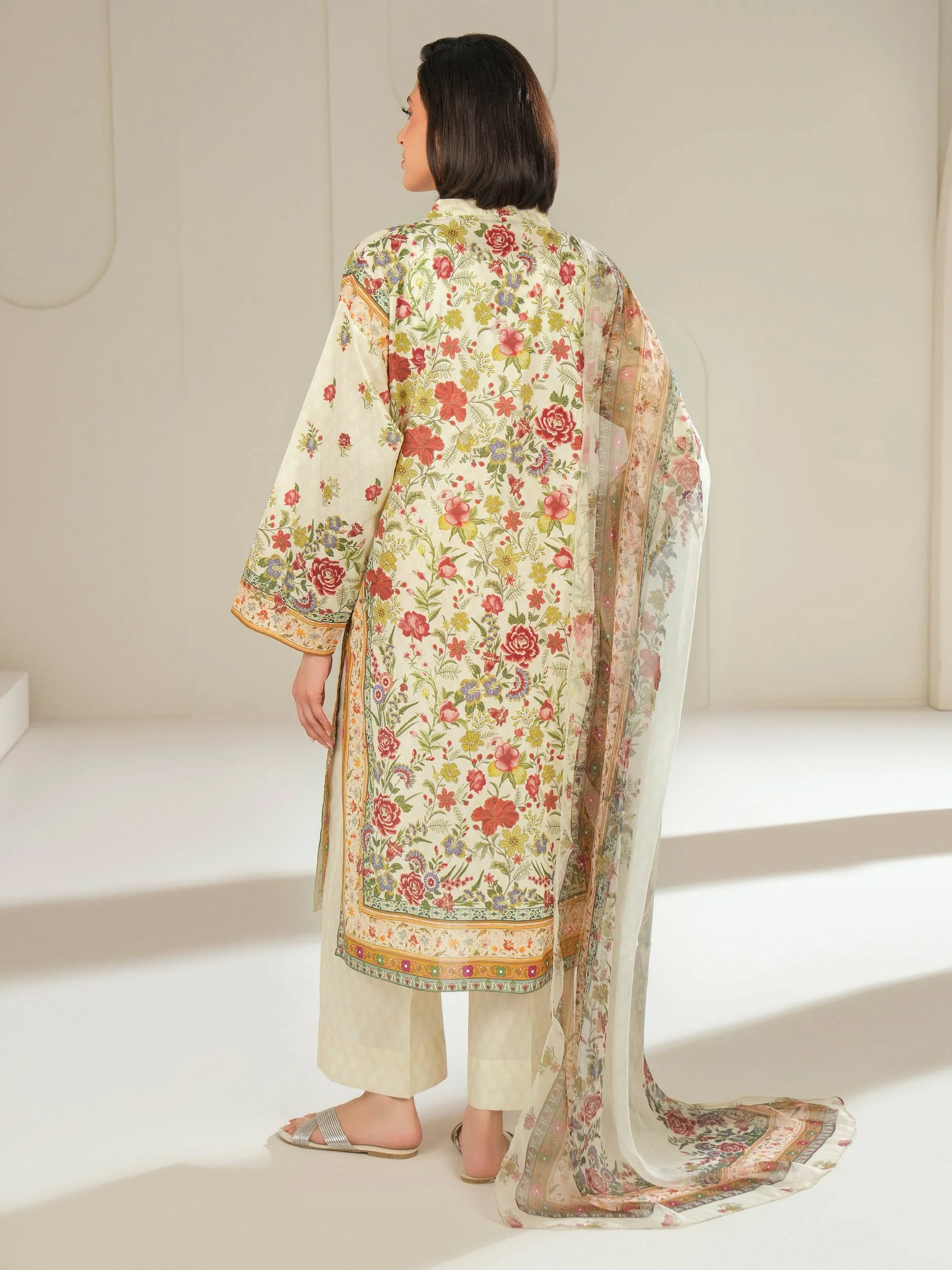 3 Piece Satin Suit-Printed (Unstitched) - Image 3