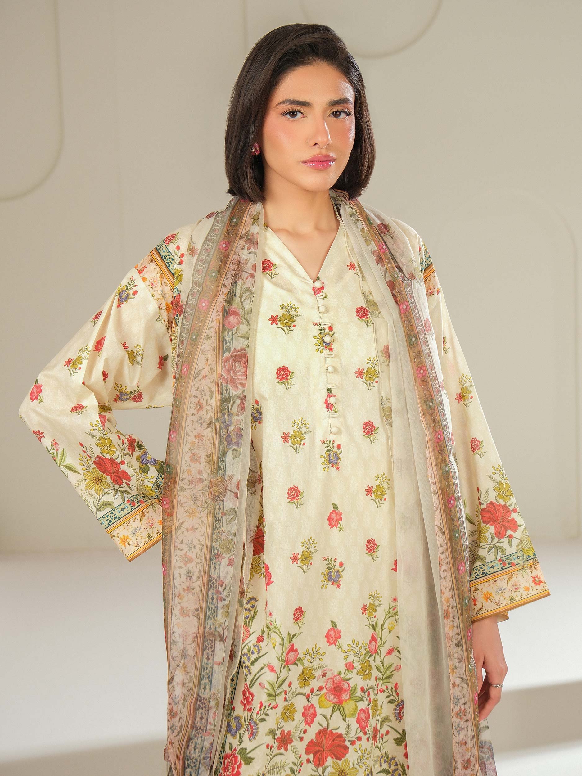3 Piece Satin Suit-Printed (Unstitched) - Image 4