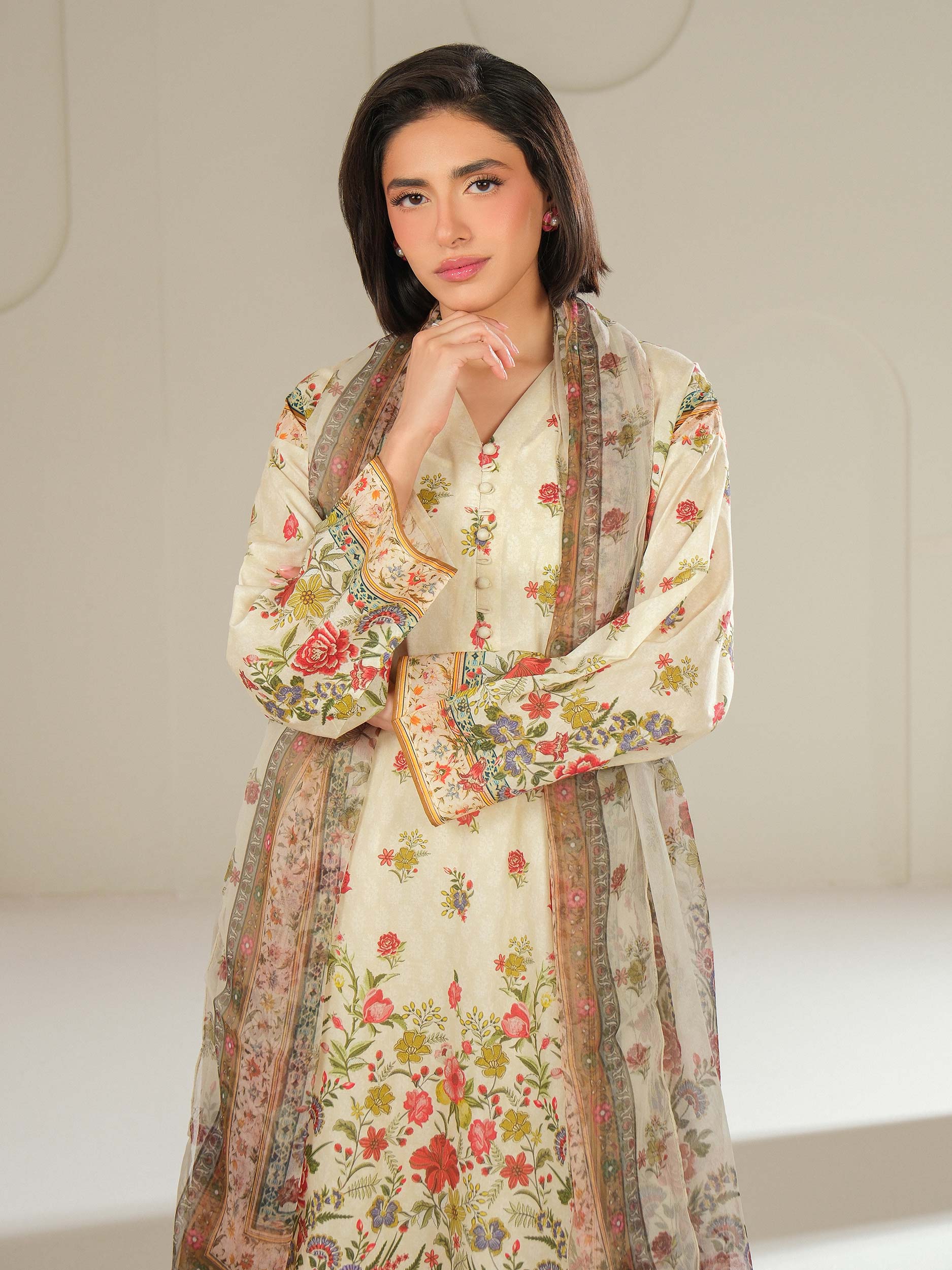 3 Piece Satin Suit-Printed (Unstitched) - Image 5