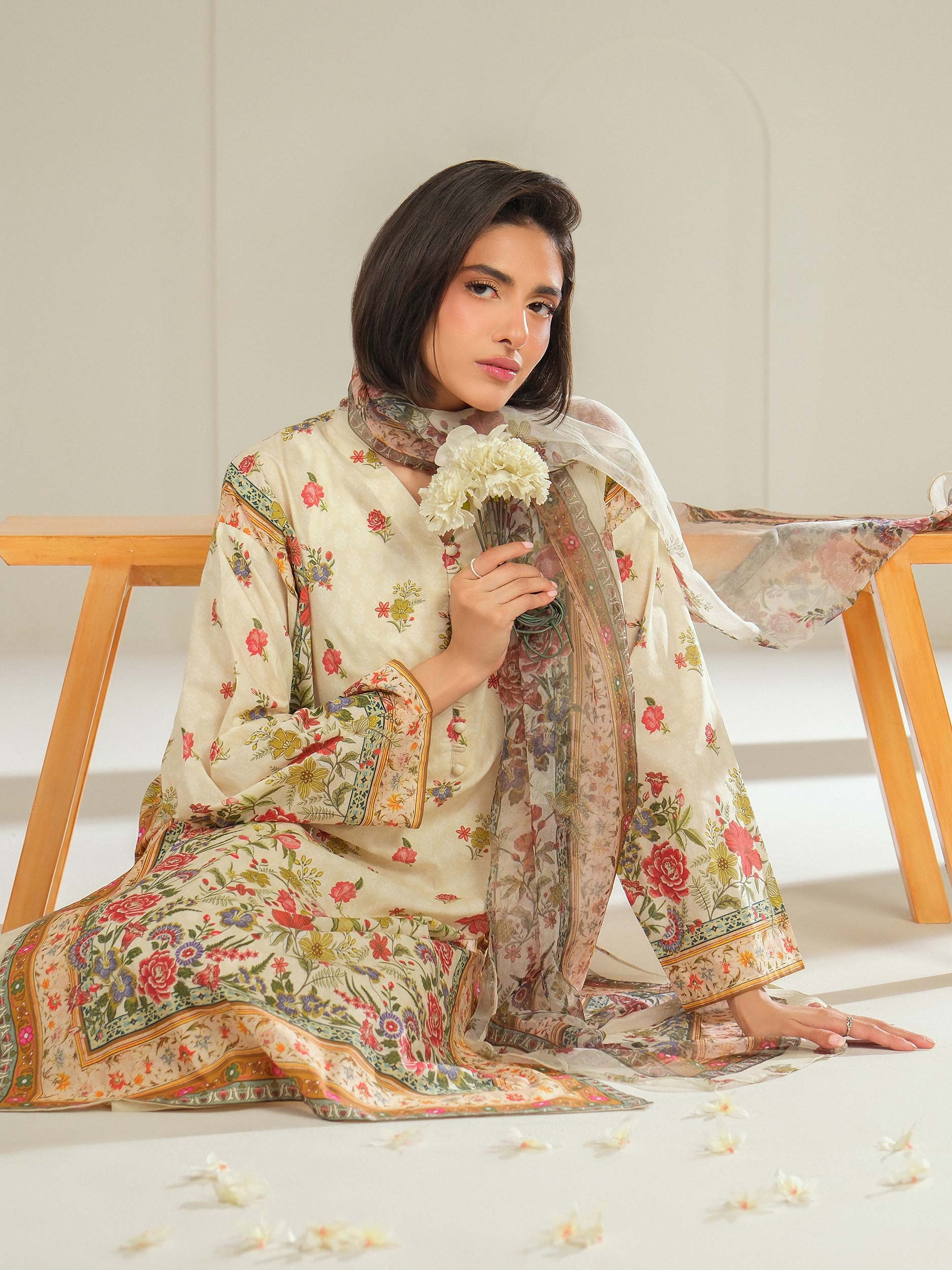3 Piece Satin Suit-Printed (Unstitched) - Image 6