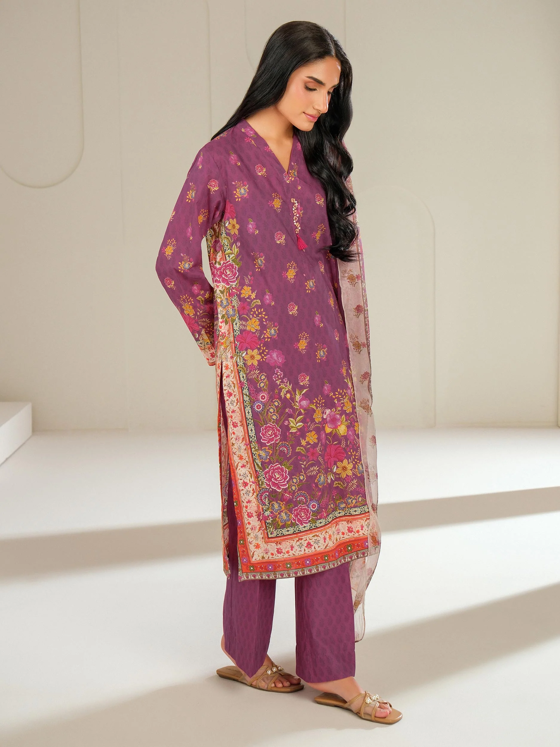 3 Piece Satin Suit-Printed (Unstitched) - Image 3