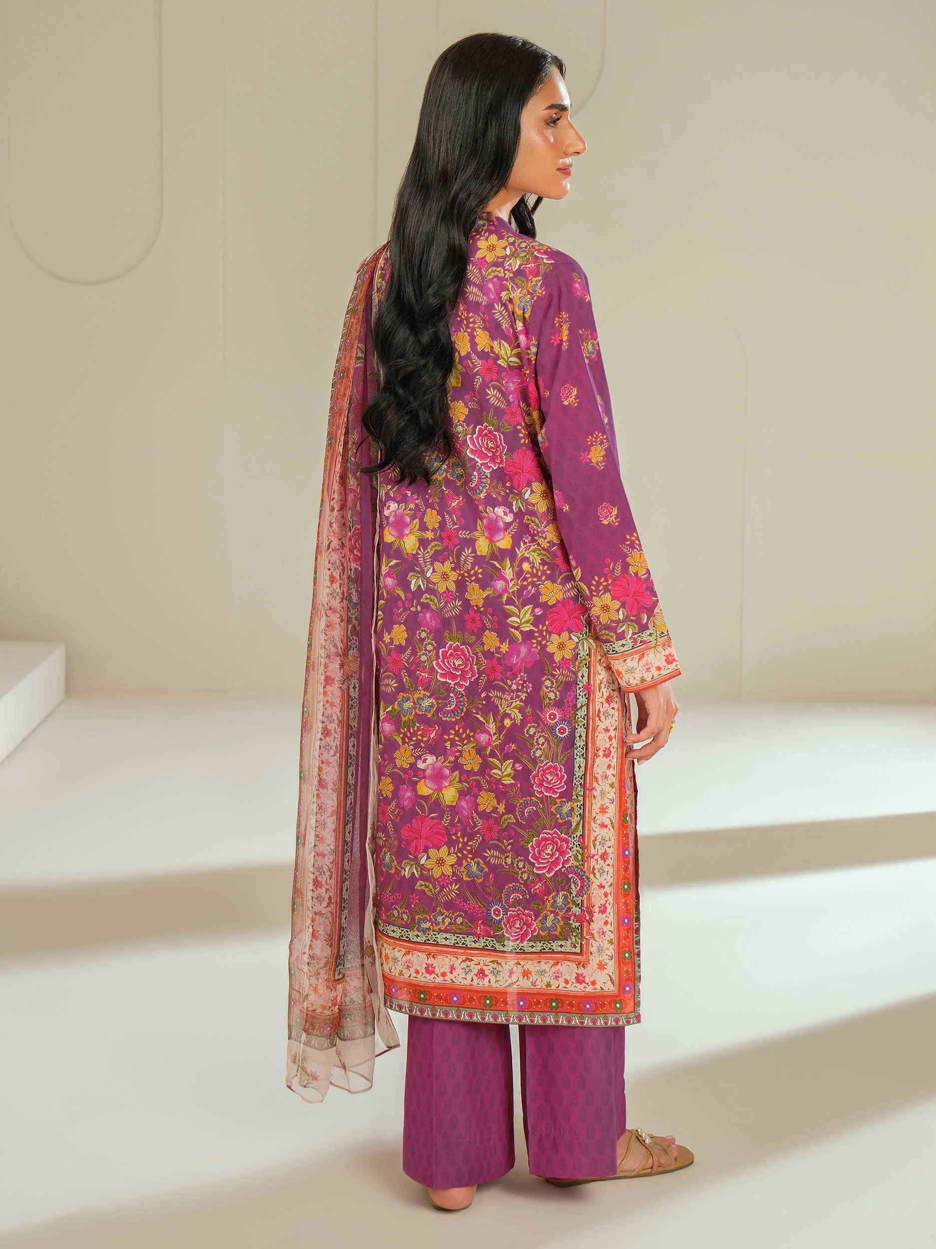 3 Piece Satin Suit-Printed (Unstitched) - Image 4