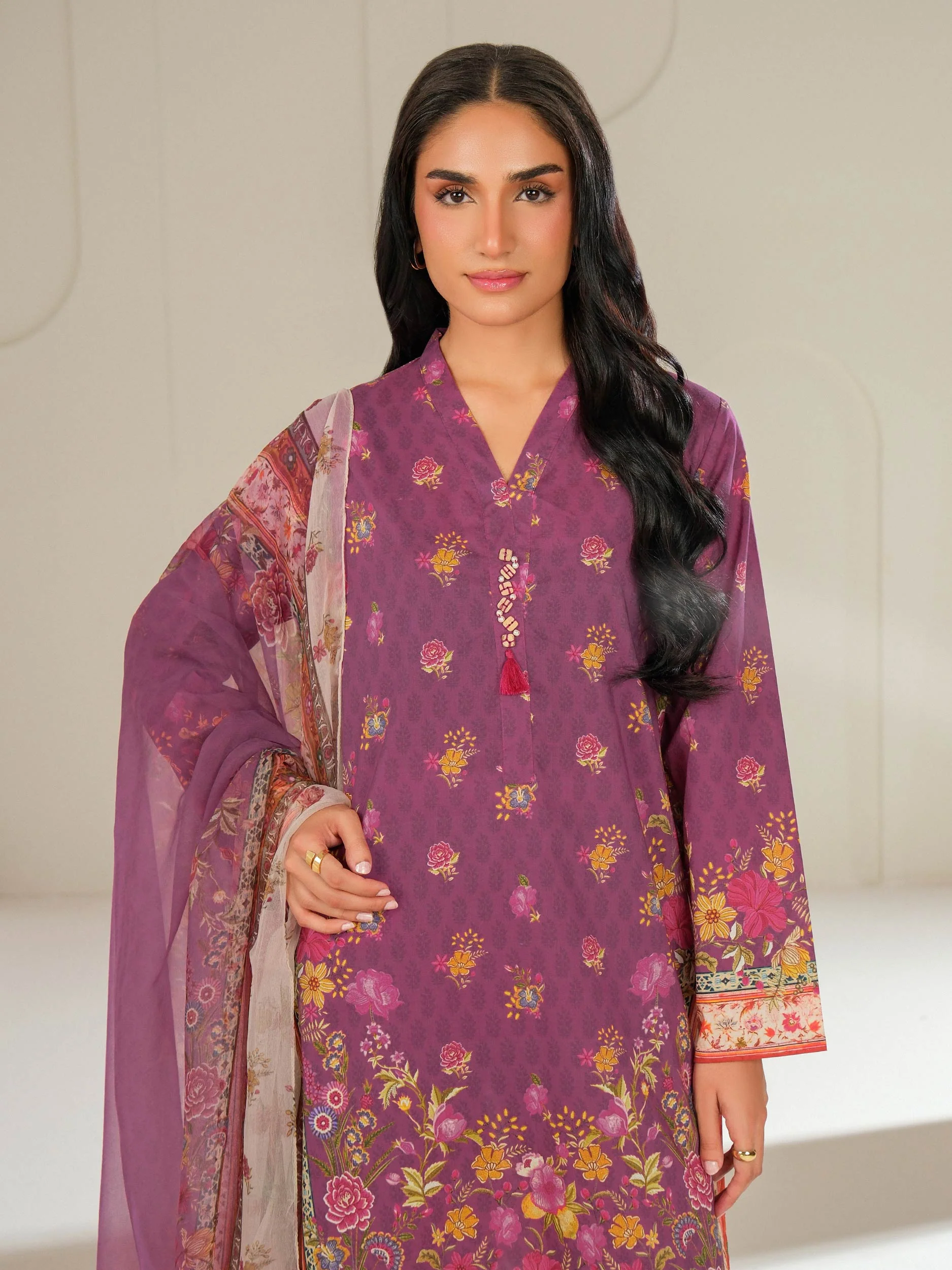 3 Piece Satin Suit-Printed (Unstitched) - Image 5