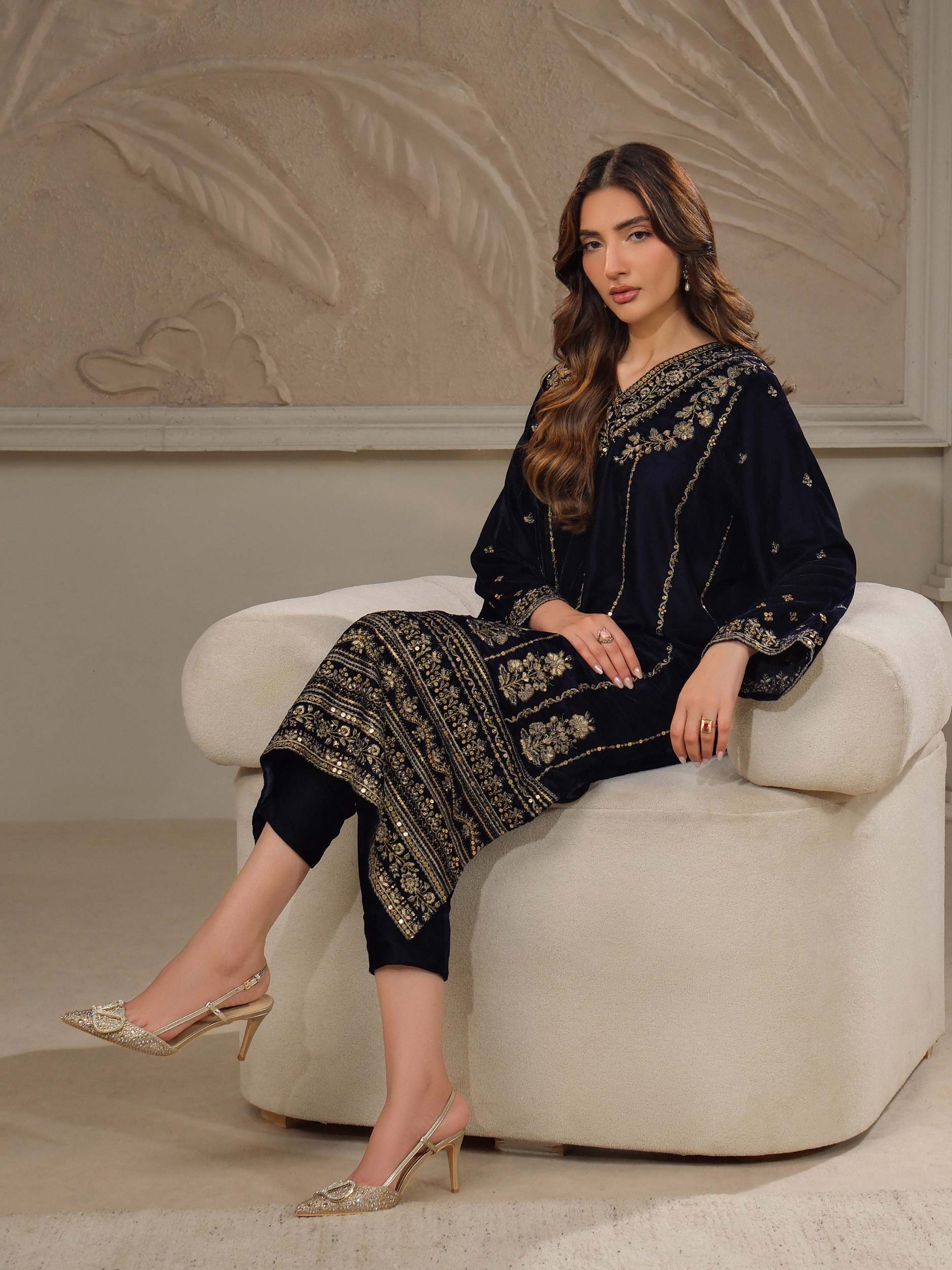 2 Piece Velvet Suit-Embroidered (Unstitched) - Image 5